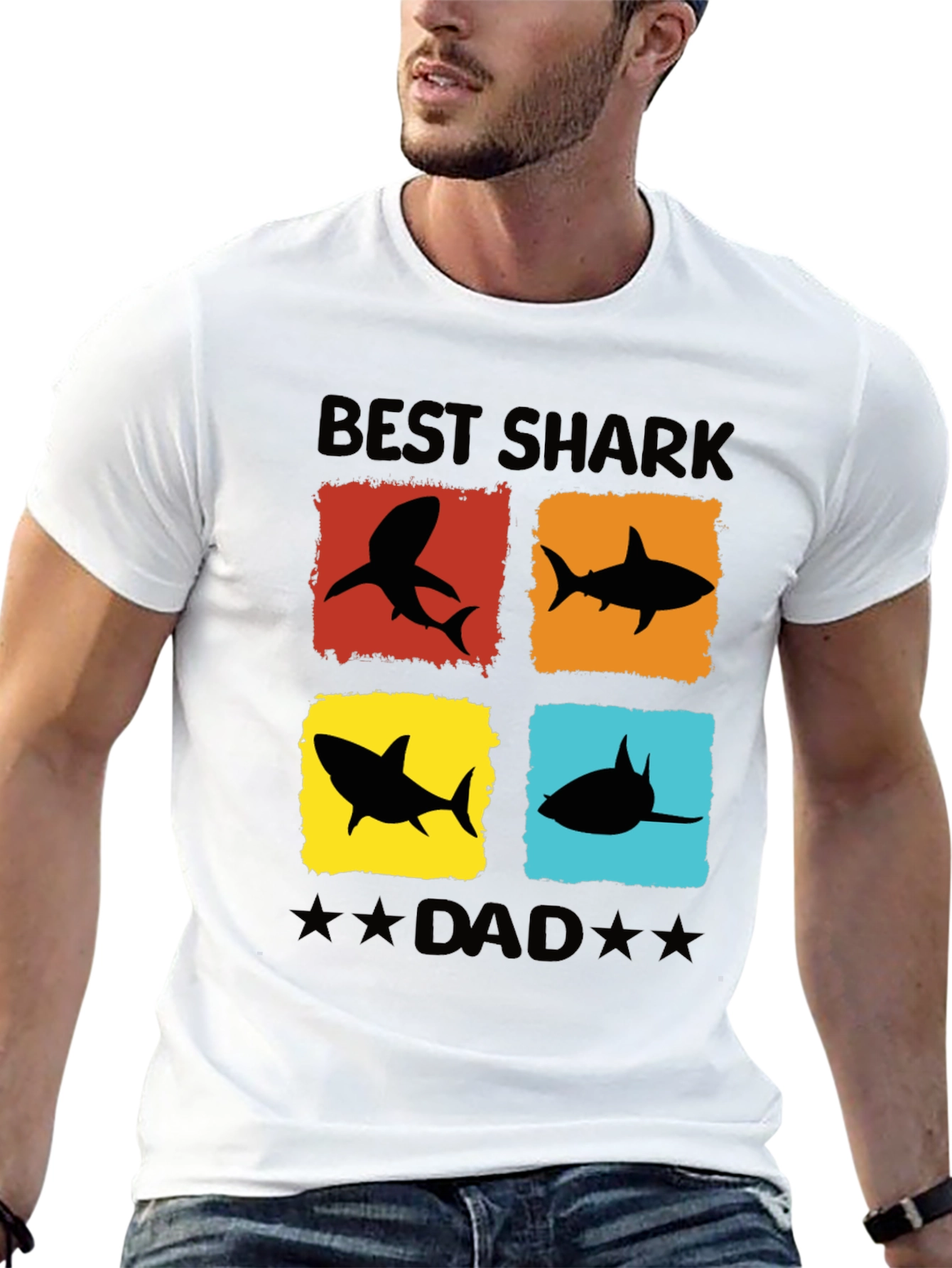 Best Shark Dad T-Shirt Novelty Fathers Day Tee