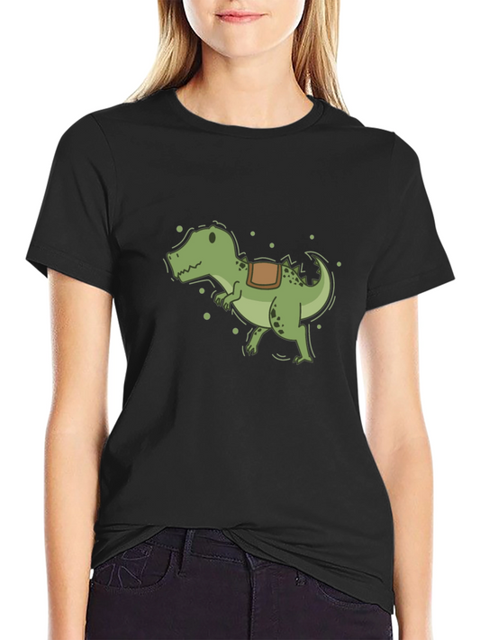 Cartoon Dinosaur T-Shirt - Black Cotton Tee