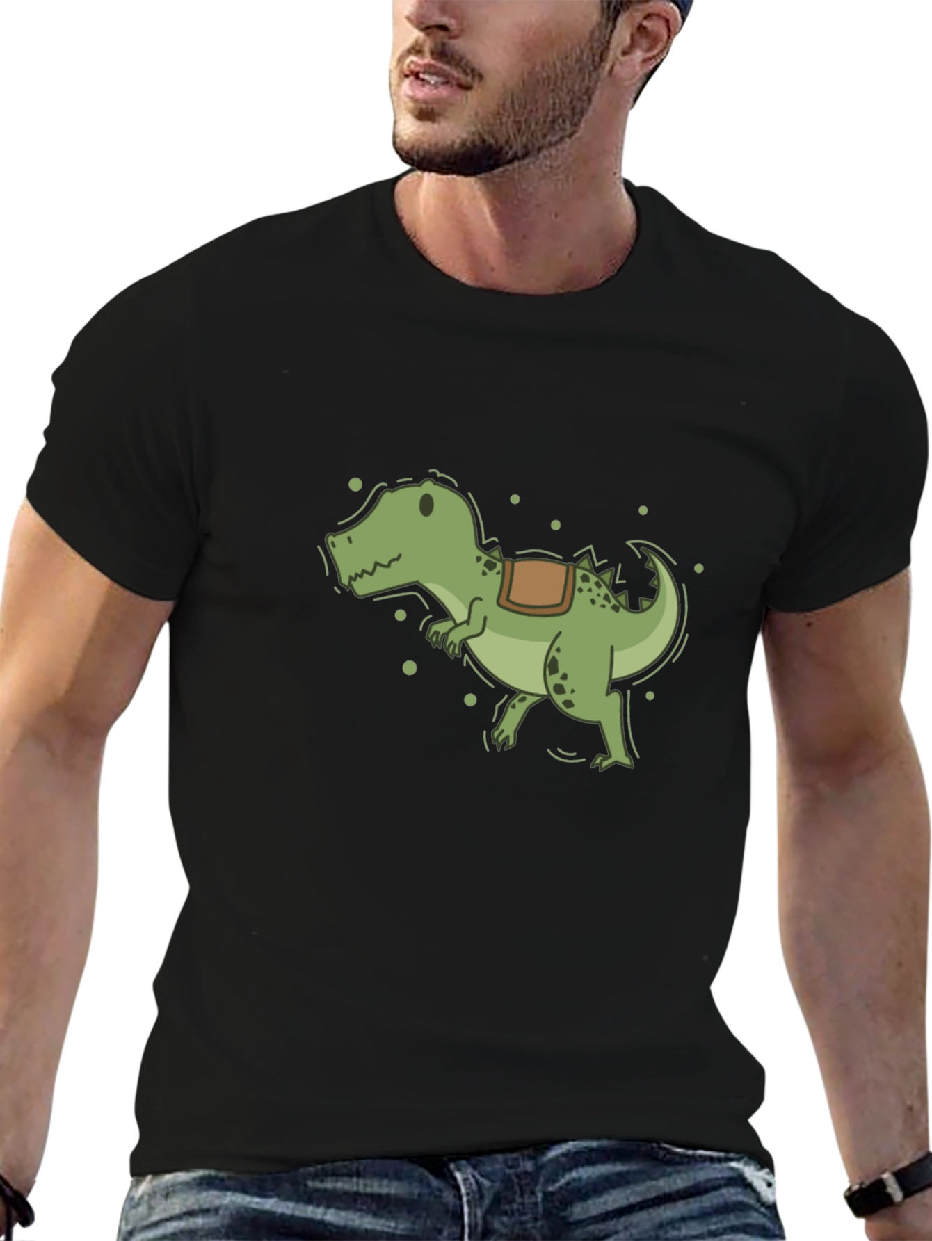 Cartoon Dinosaur T-Shirt - Black Cotton Tee