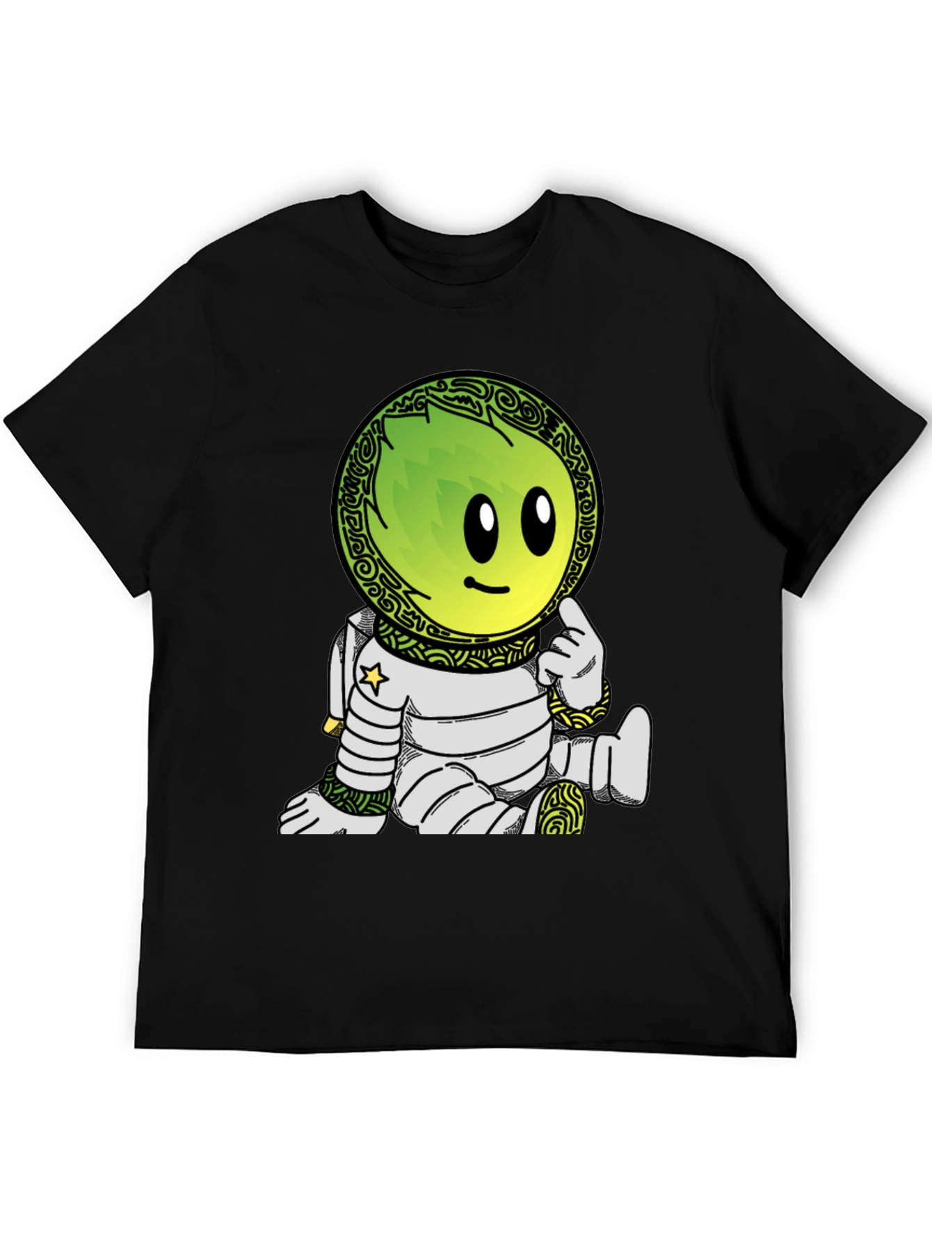 Astronaut Cartoon Graphic Print T-Shirt - Black