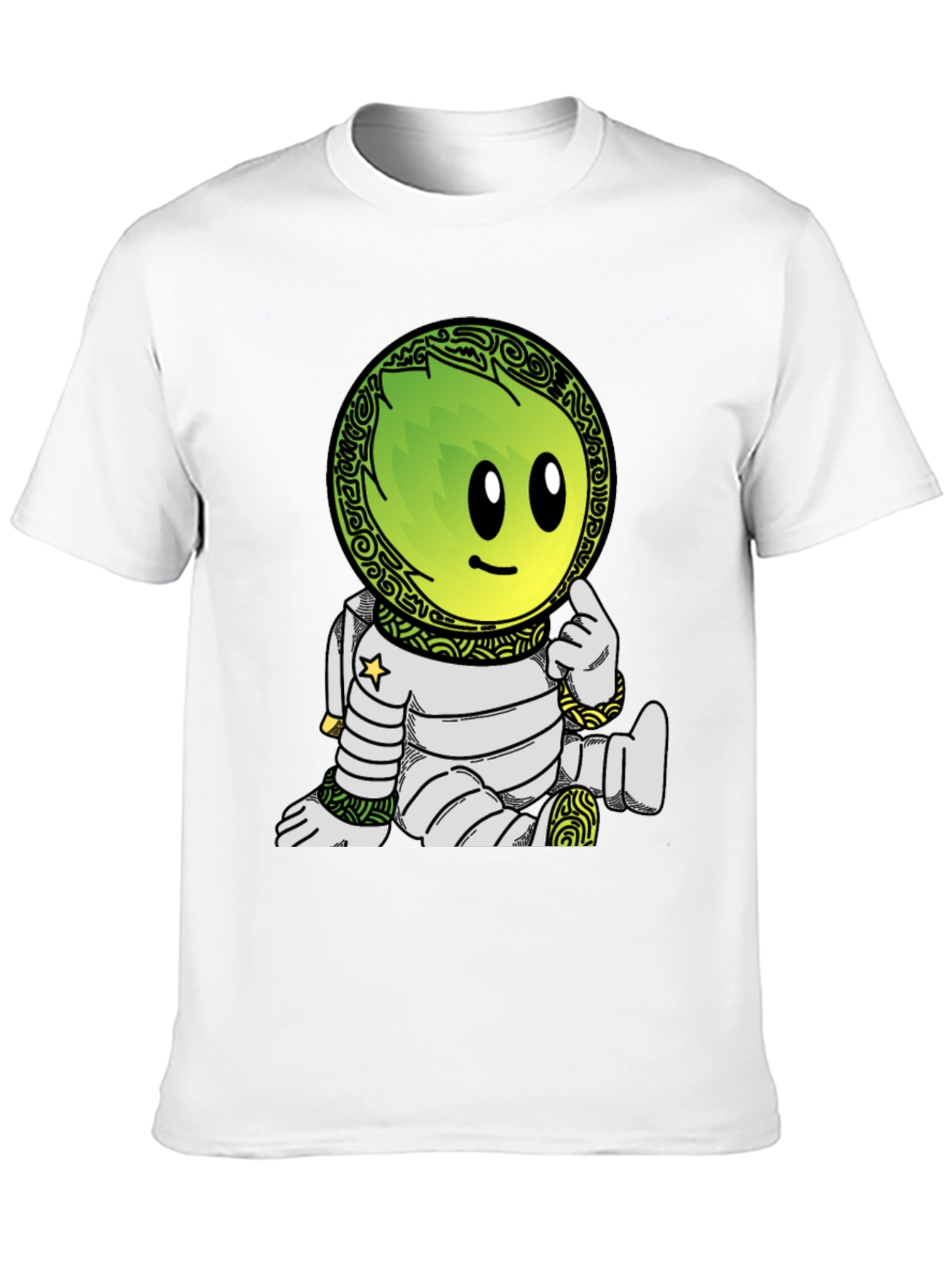 Astronaut Cartoon Graphic Print T-Shirt - Black