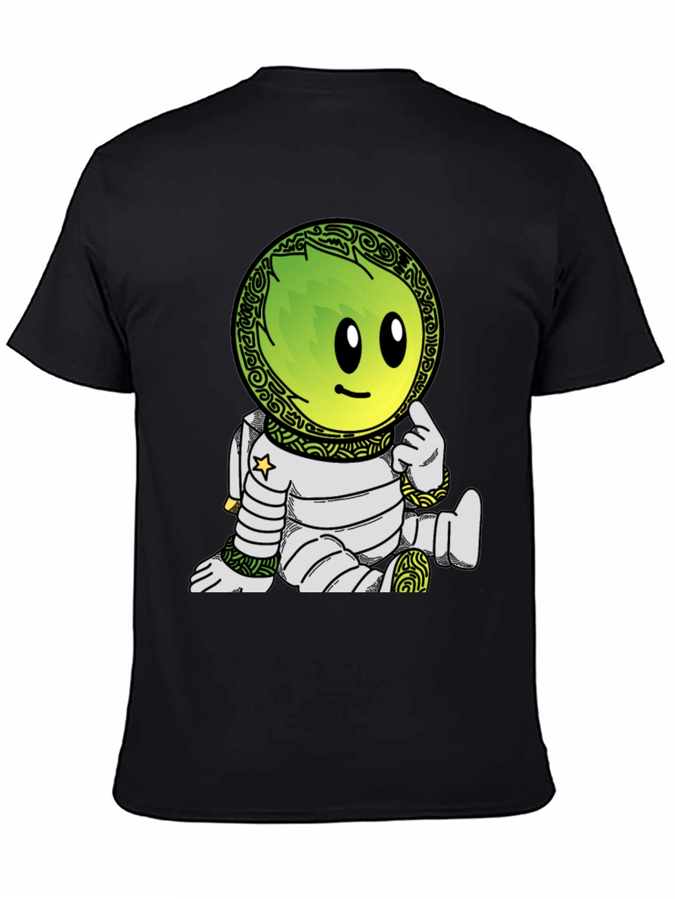 Astronaut Cartoon Graphic Print T-Shirt - Black