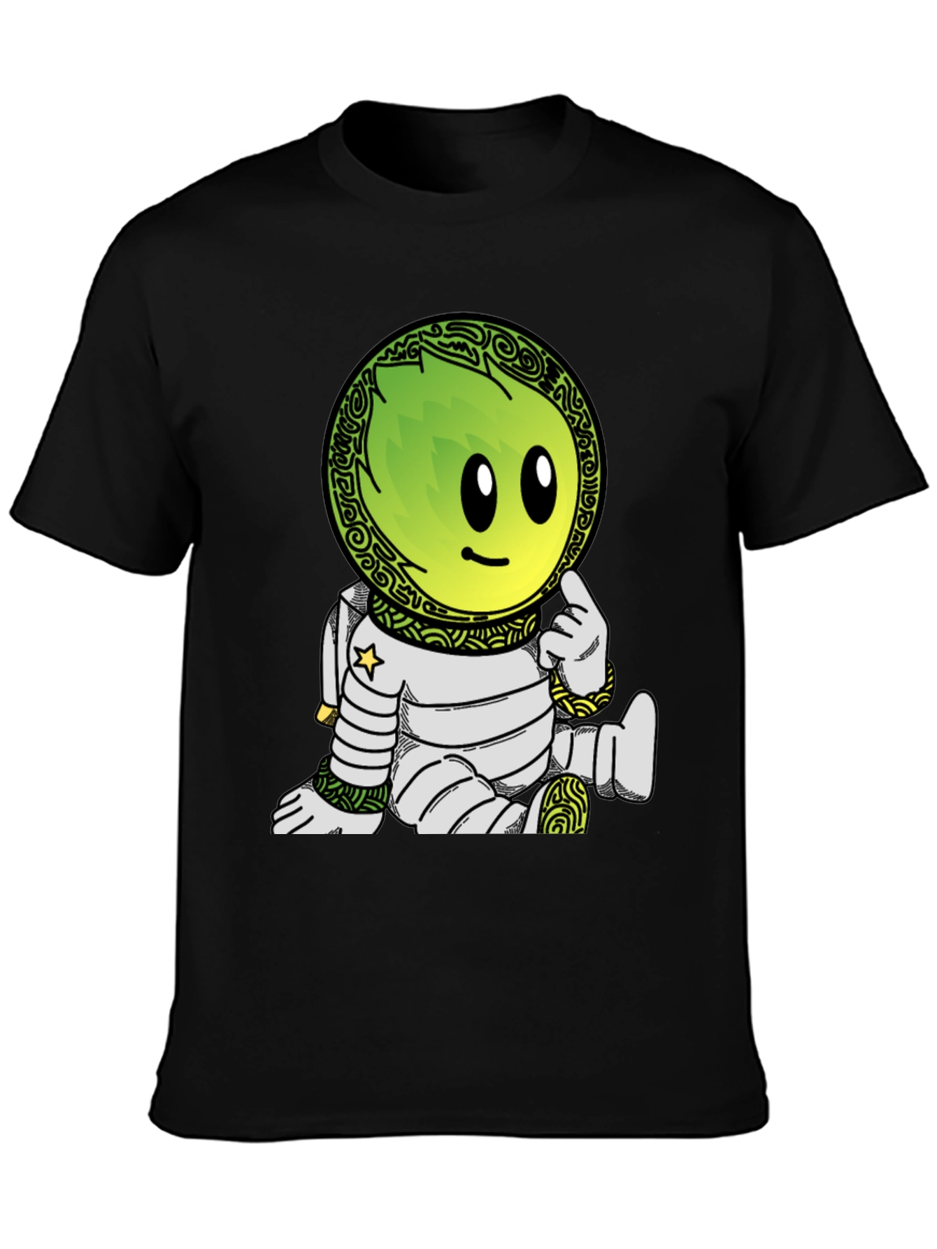 Astronaut Cartoon Graphic Print T-Shirt - Black