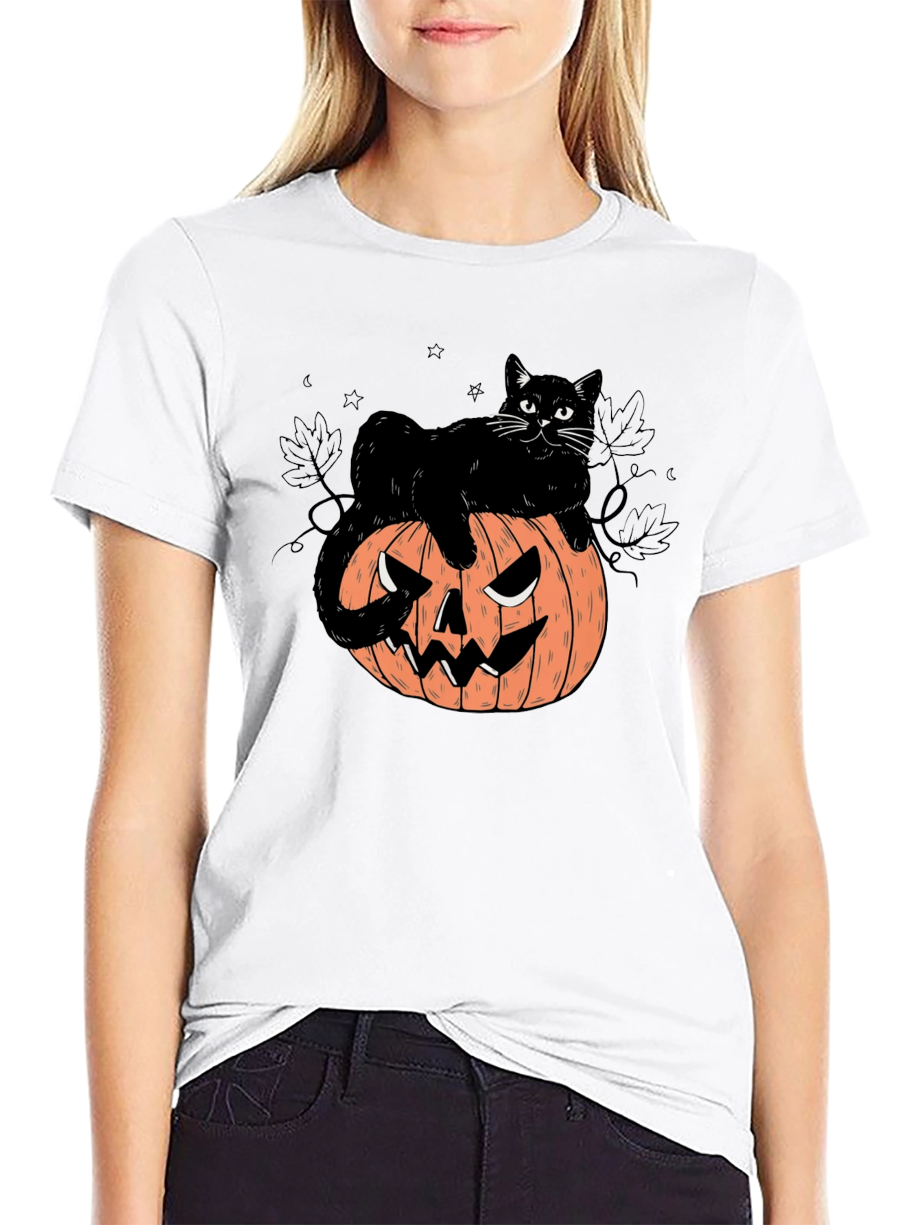 Halloween Cat on Pumpkin Graphic Tee