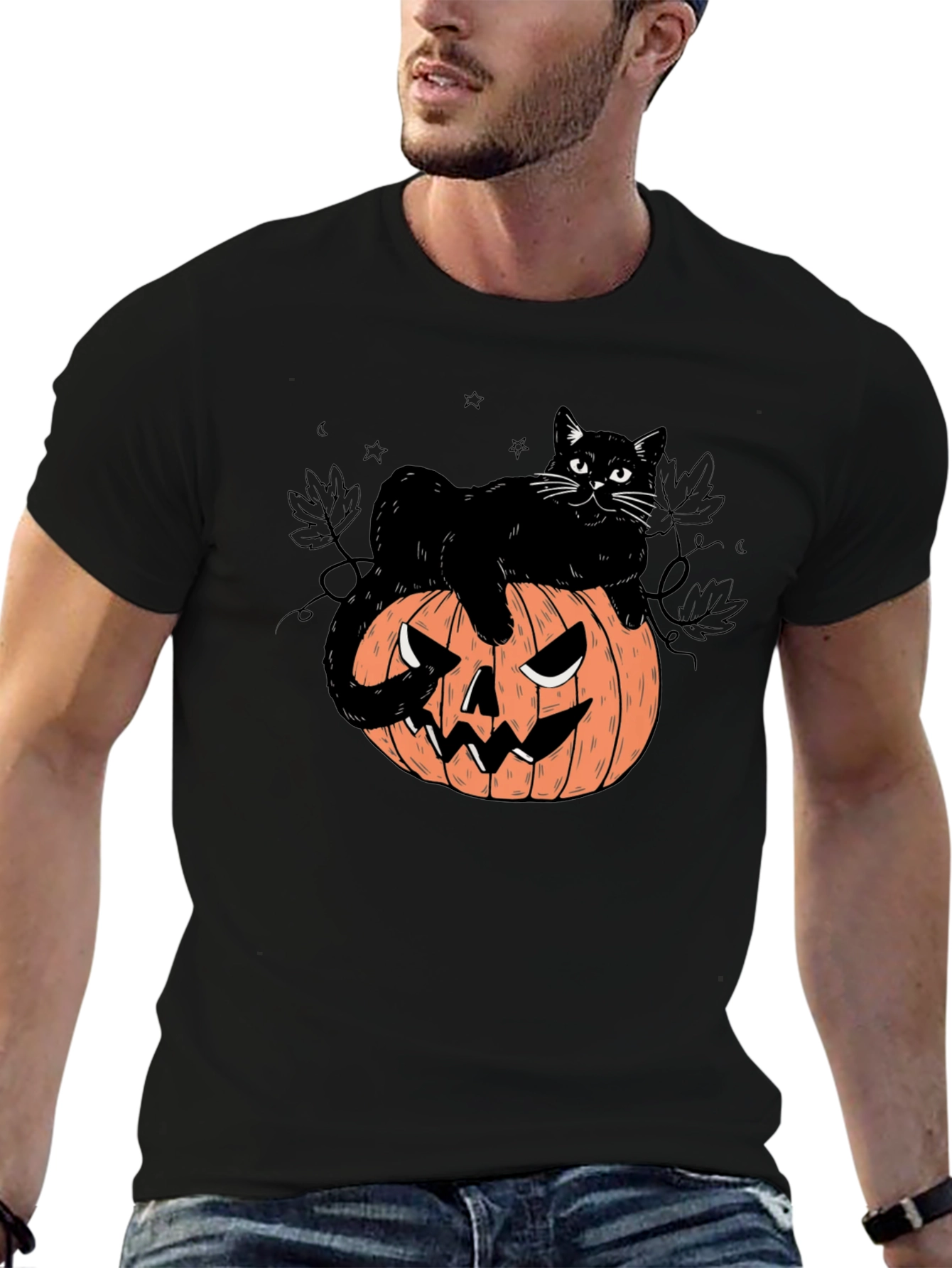 Halloween Cat on Pumpkin Graphic Tee