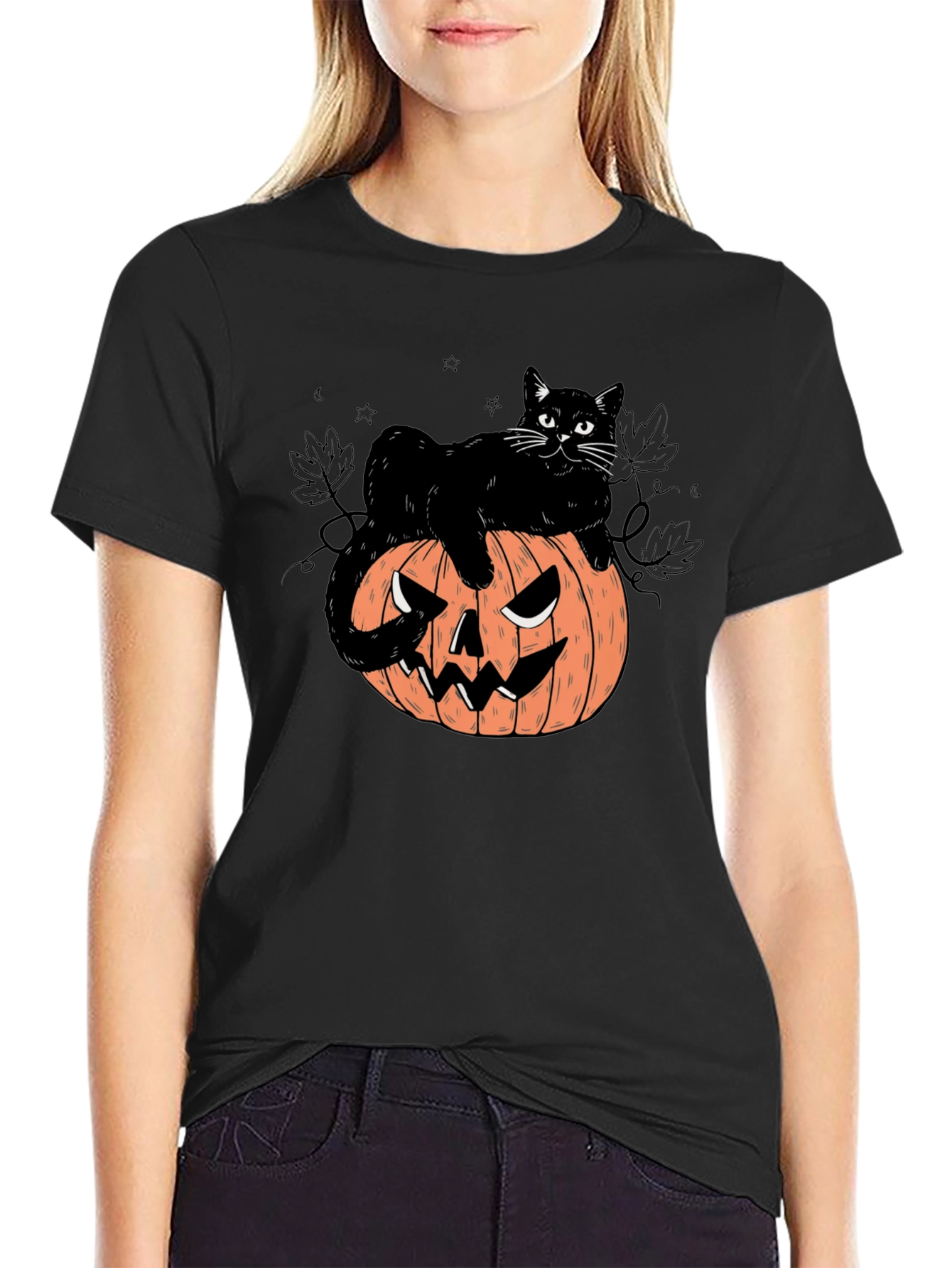 Halloween Cat on Pumpkin Graphic Tee