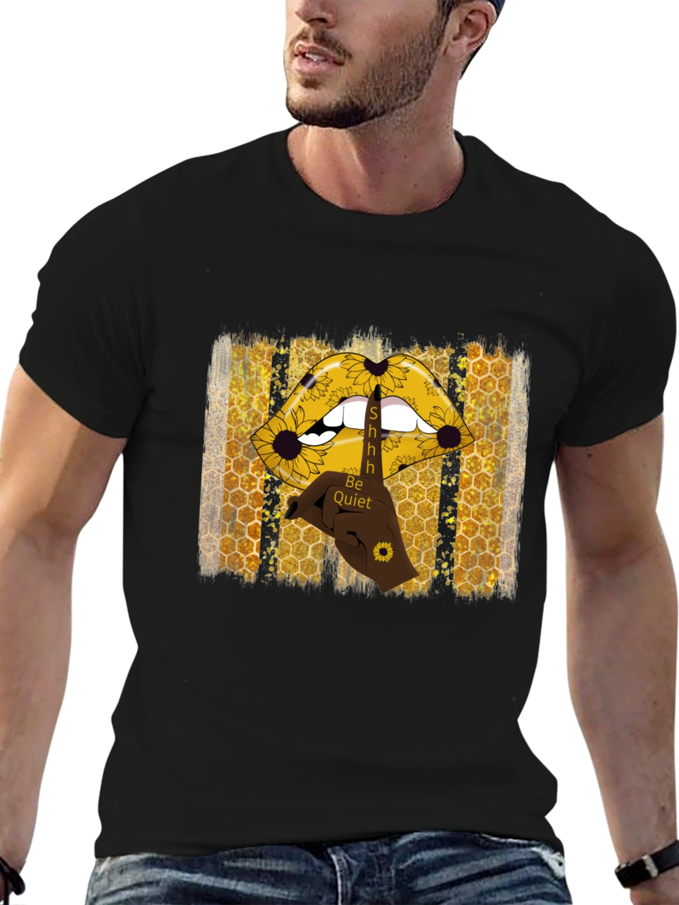 Shhh Be Quiet Sunflower Lips Graphic Tee