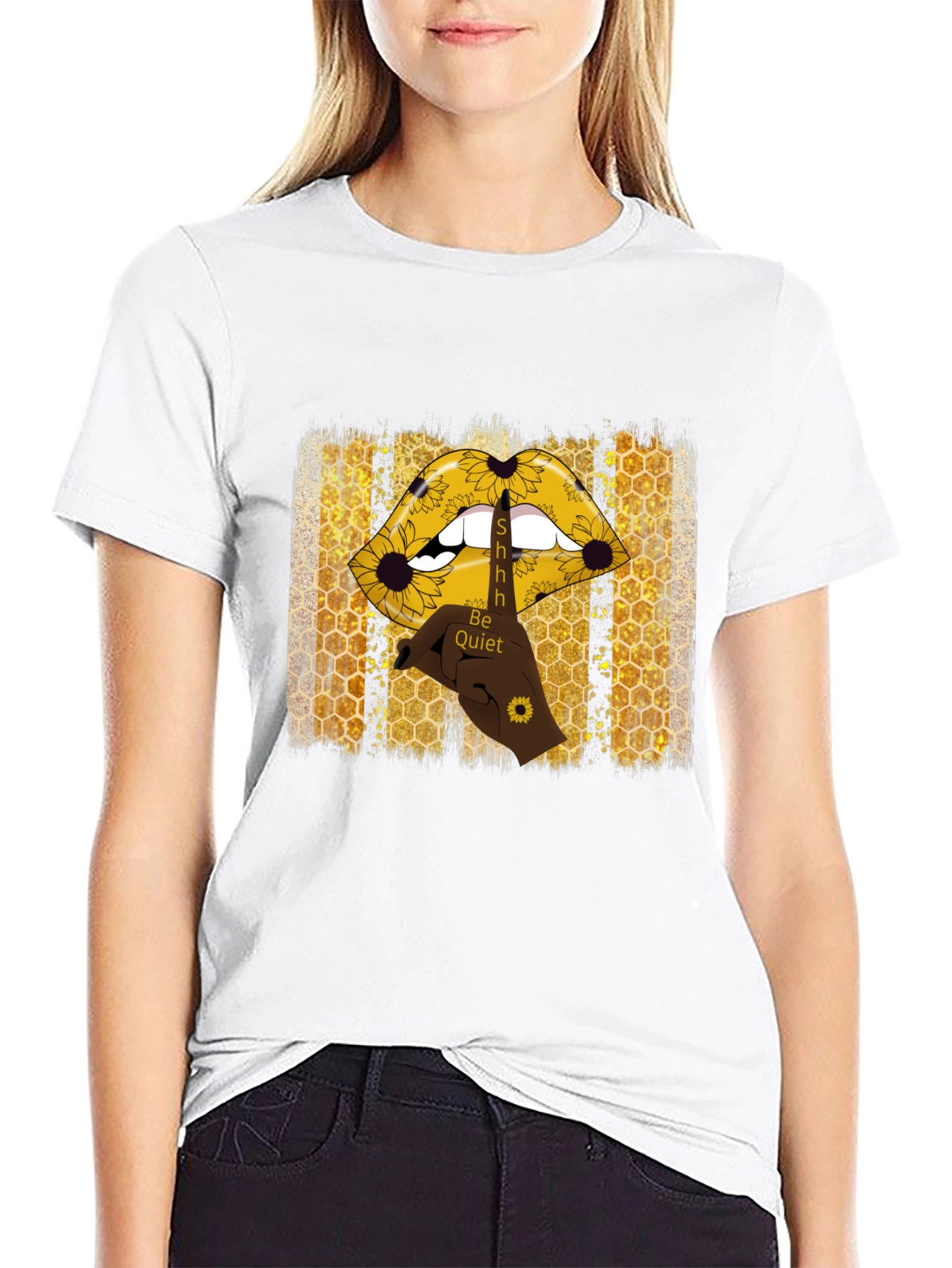 Shhh Be Quiet Sunflower Lips Graphic Tee