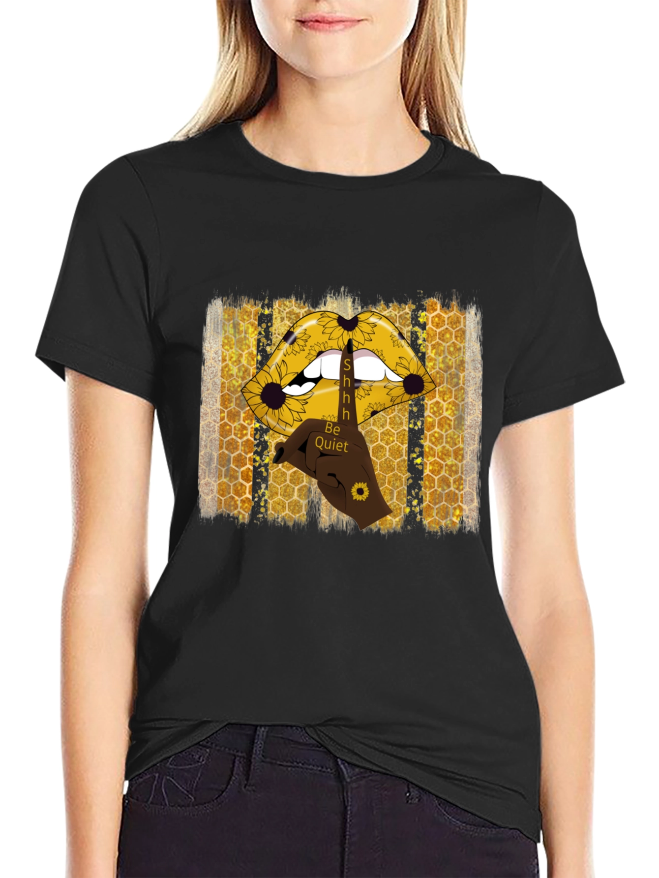 Shhh Be Quiet Sunflower Lips Graphic Tee
