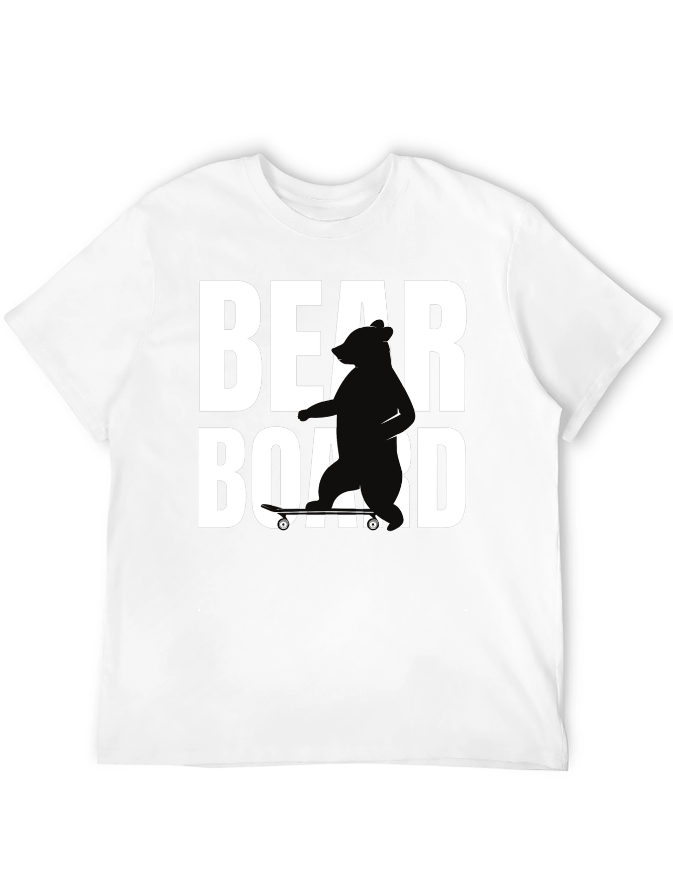 Bear on Skateboard Graphic Tee - Black Cotton T-Shirt