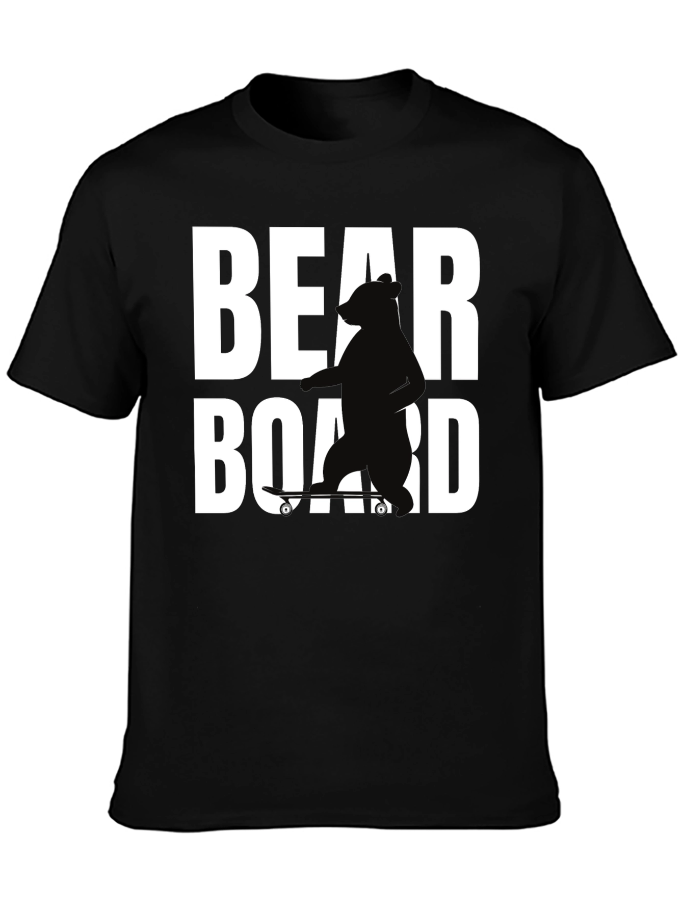 Bear on Skateboard Graphic Tee - Black Cotton T-Shirt