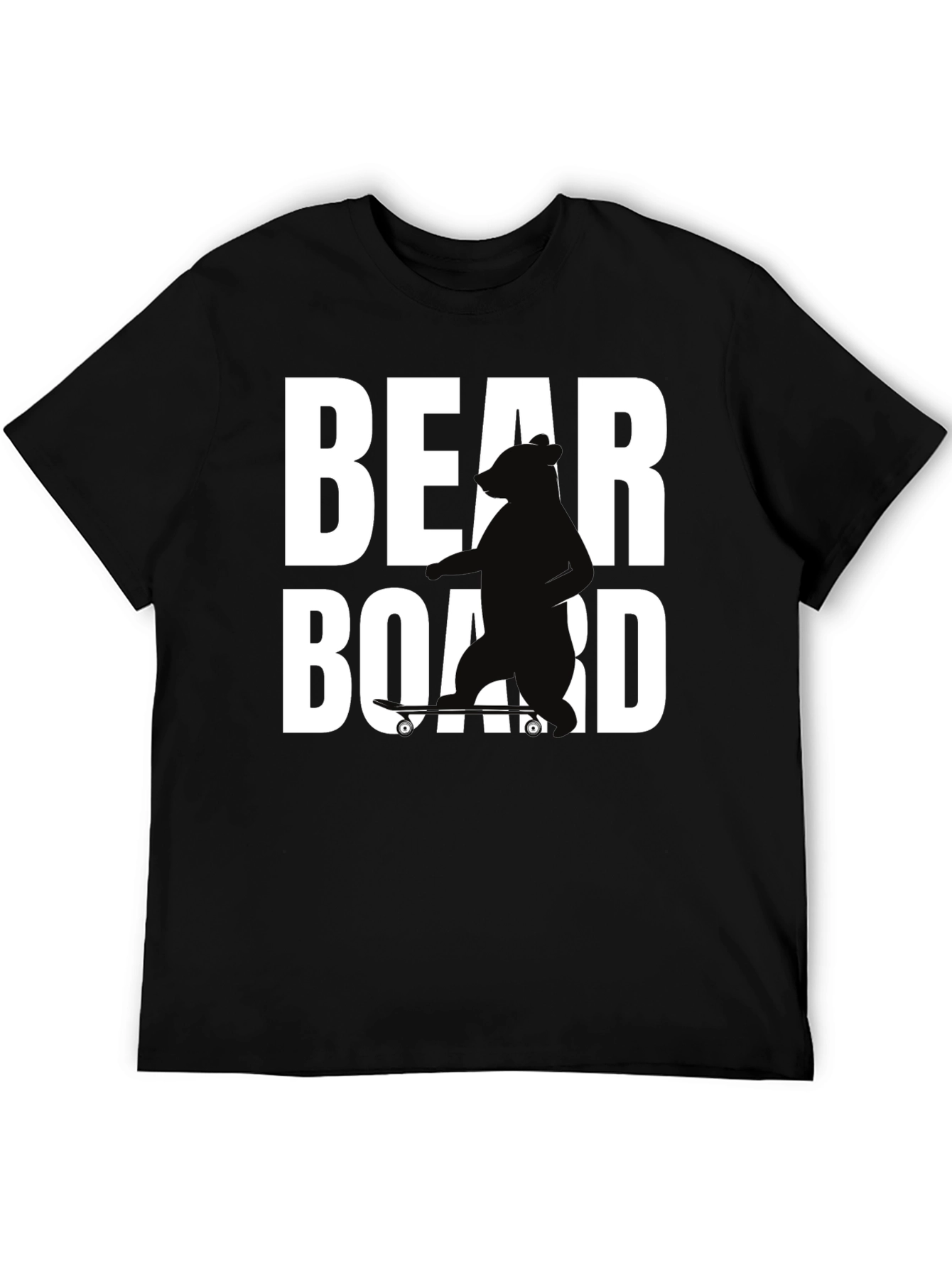 Bear on Skateboard Graphic Tee - Black Cotton T-Shirt