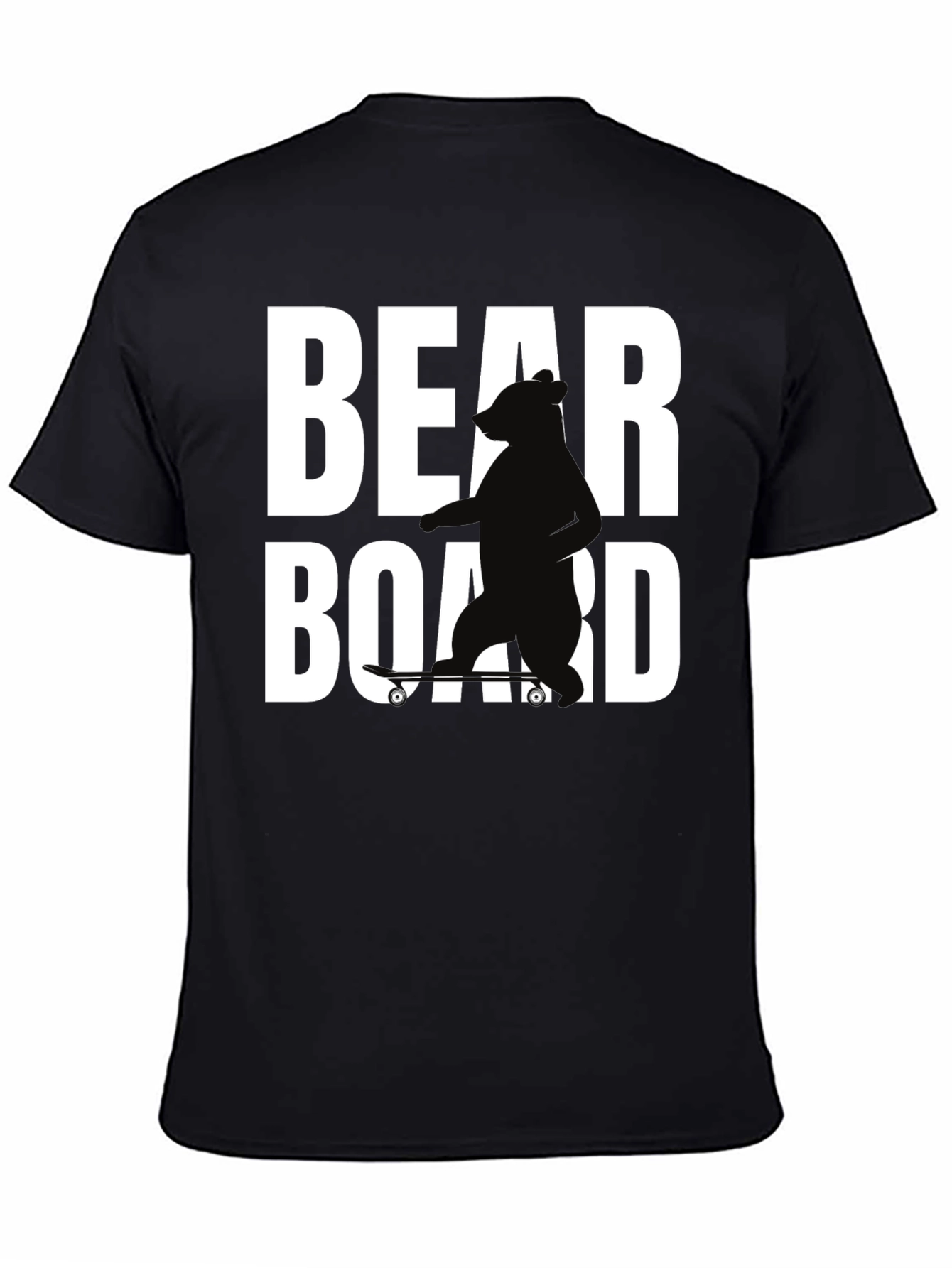Bear on Skateboard Graphic Tee - Black Cotton T-Shirt