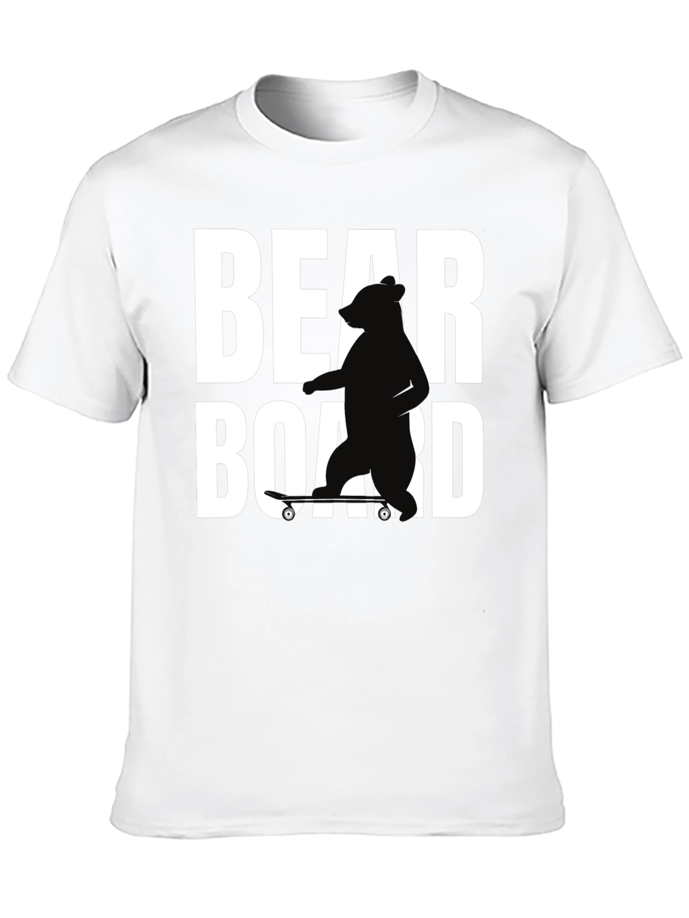 Bear on Skateboard Graphic Tee - Black Cotton T-Shirt