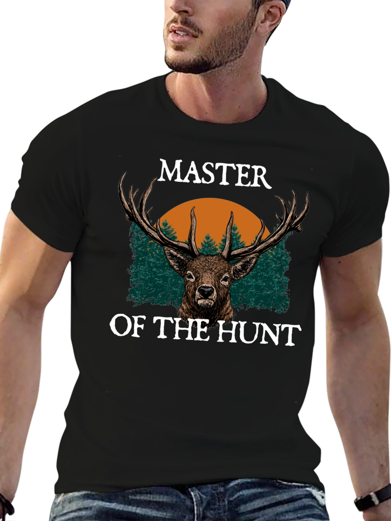 Master of the Hunt Black T-Shirt - Deer Design