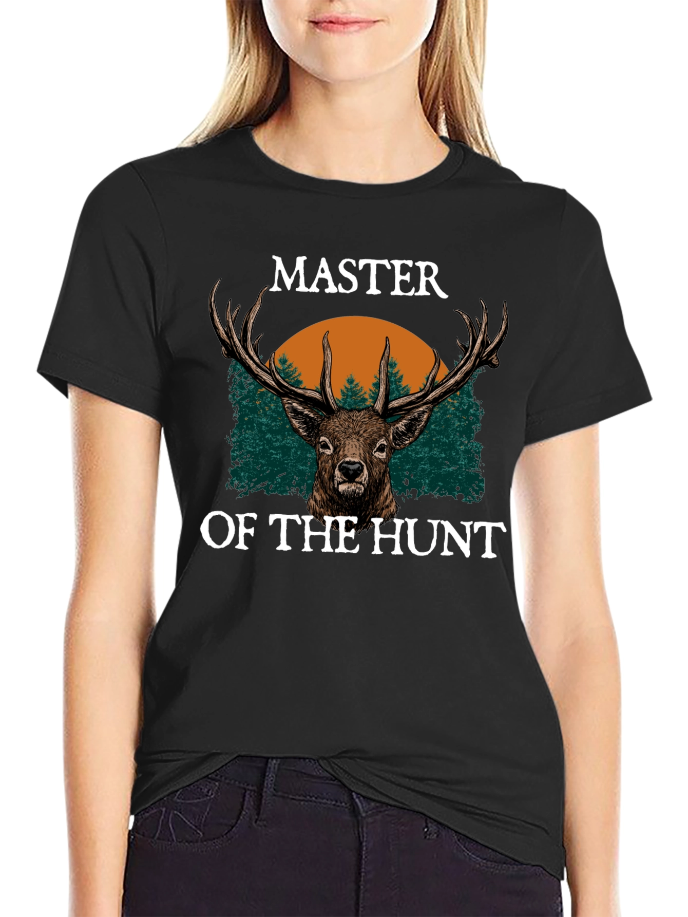 Master of the Hunt Black T-Shirt - Deer Design