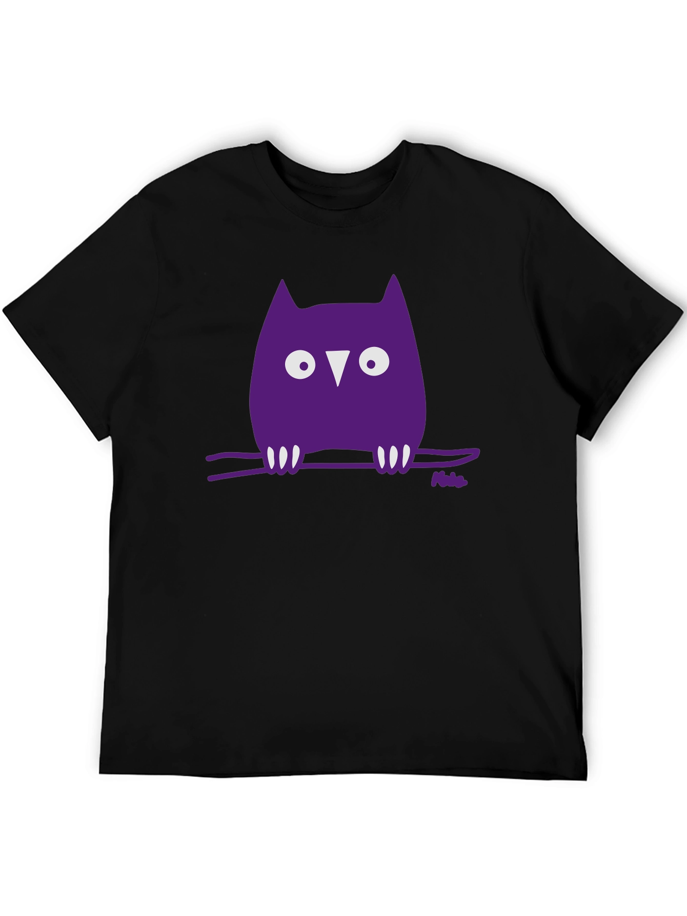 Whimsical Owl Graphic Tee - Black Cotton Blend