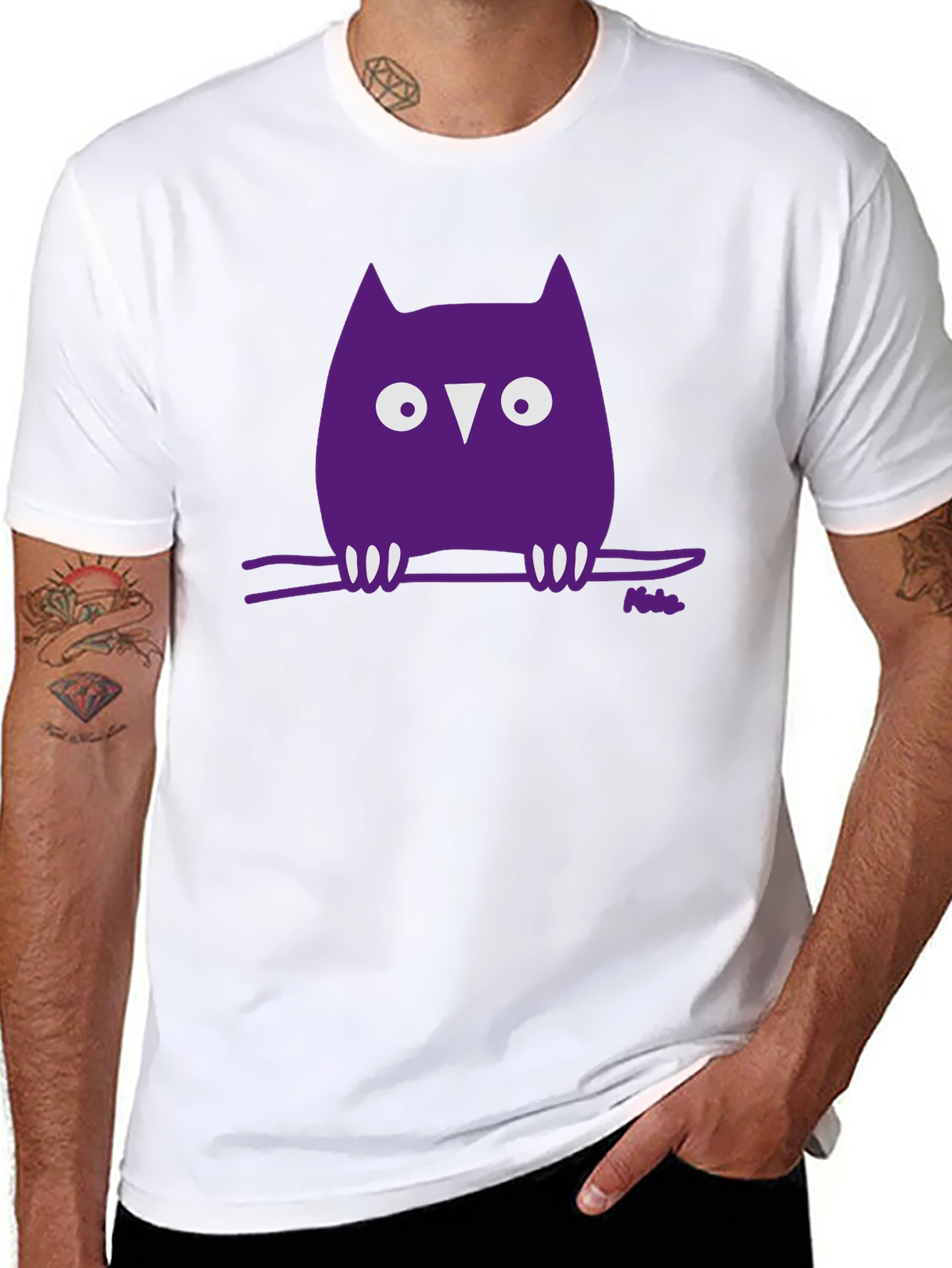 Whimsical Owl Graphic Tee - Black Cotton Blend
