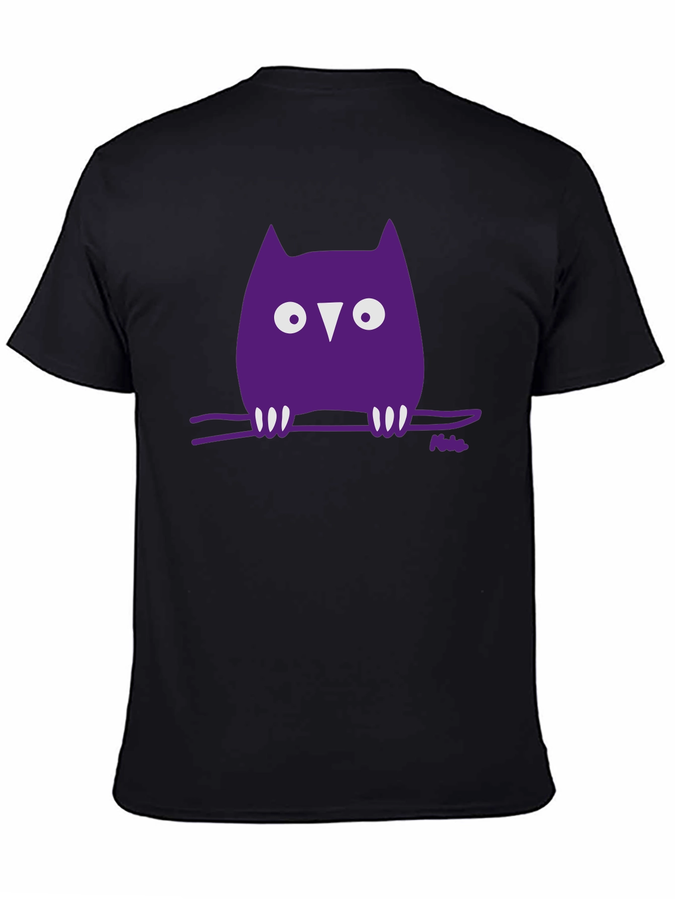 Whimsical Owl Graphic Tee - Black Cotton Blend