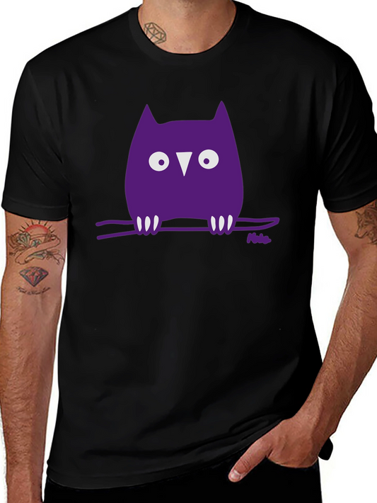 Whimsical Owl Graphic Tee - Black Cotton Blend
