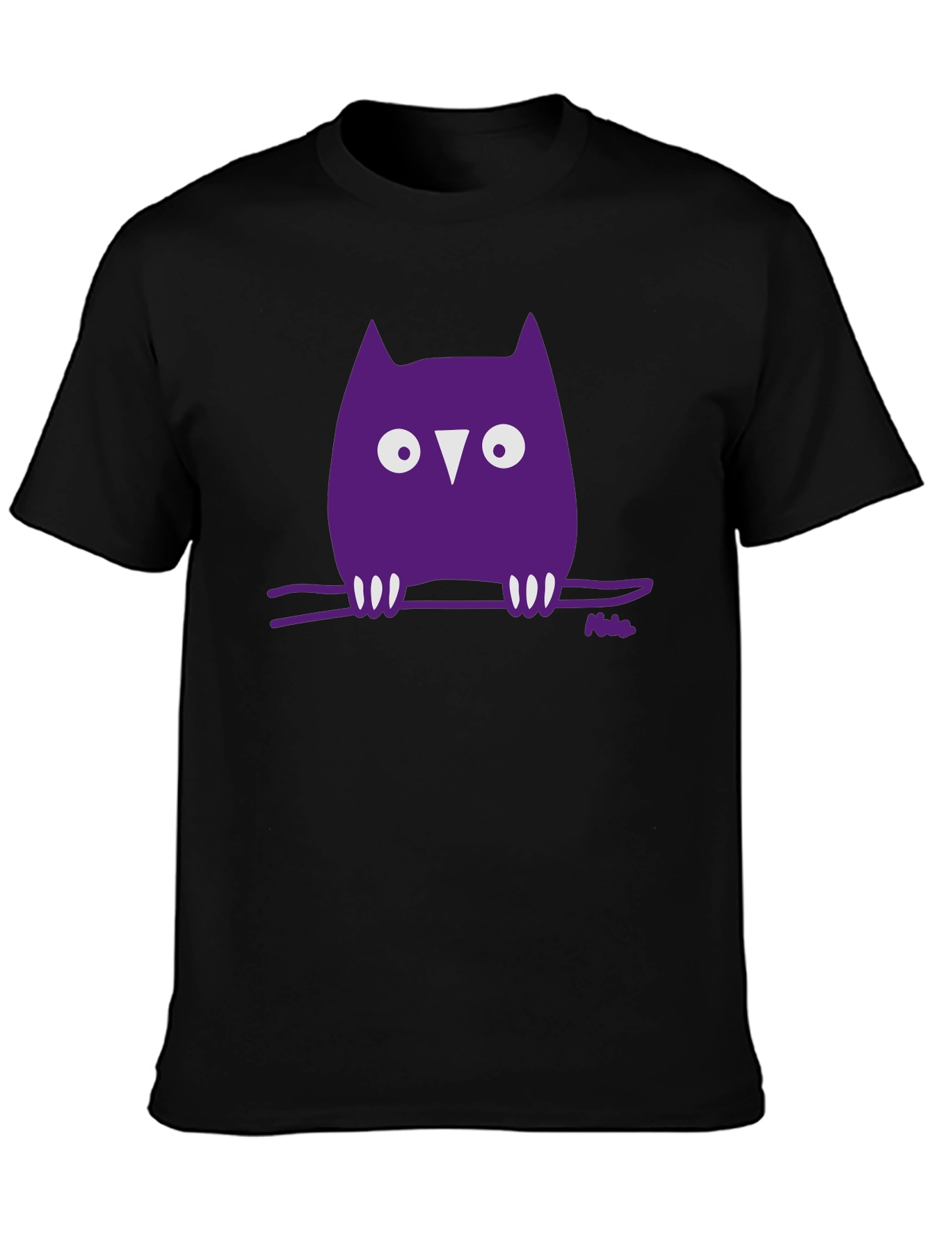 Whimsical Owl Graphic Tee - Black Cotton Blend