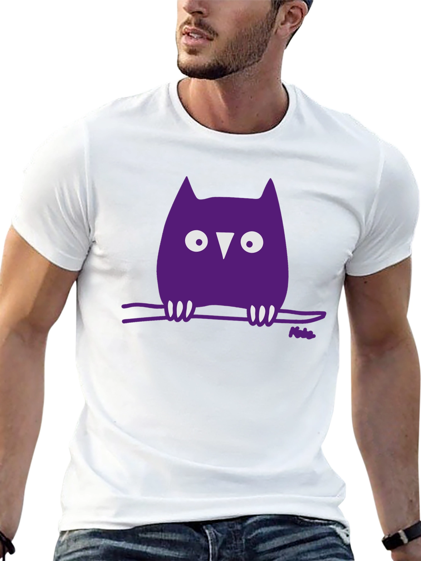 Whimsical Owl Graphic Tee - Black Cotton Blend
