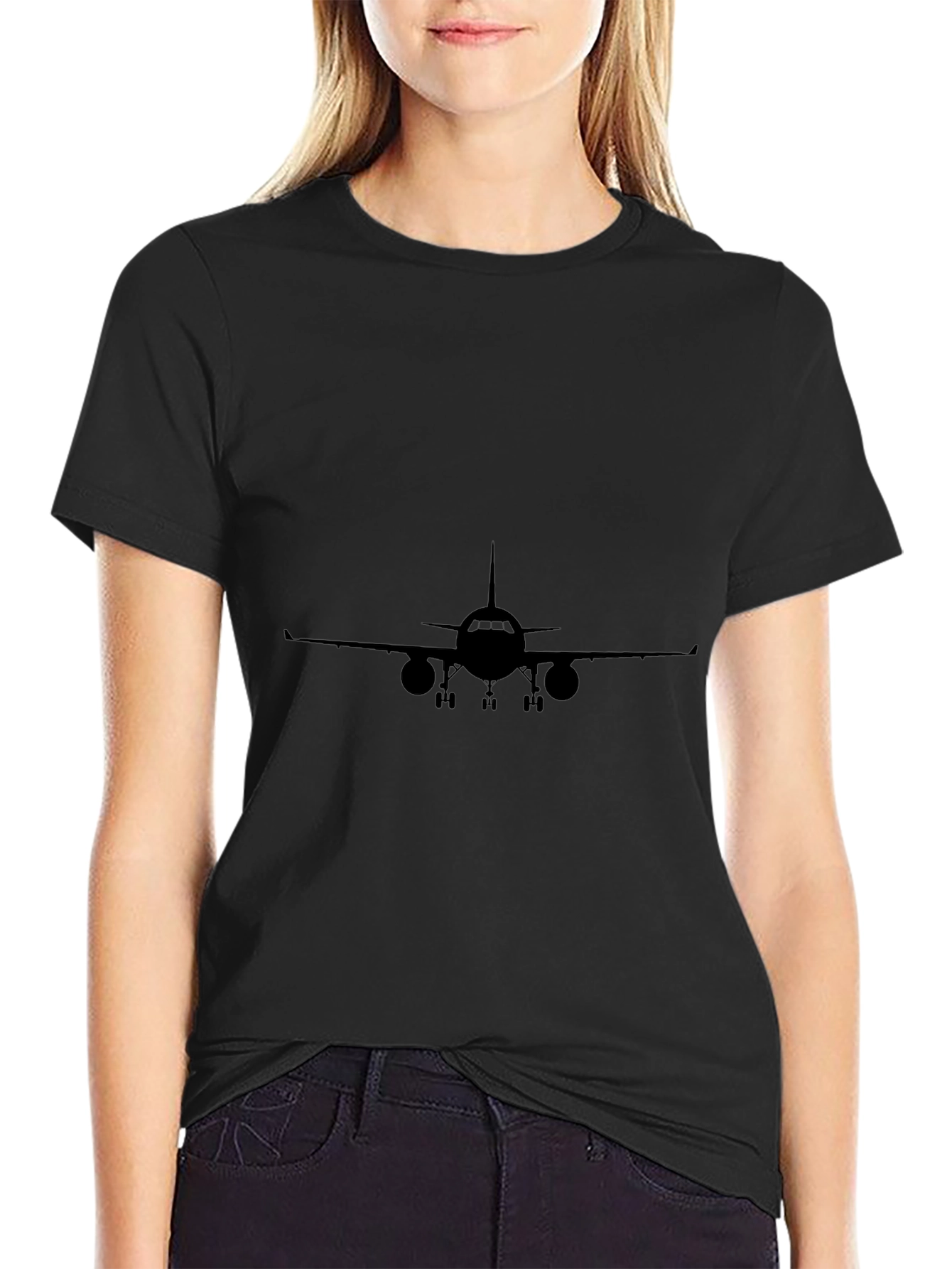 Airplane Silhouette Black T-Shirt