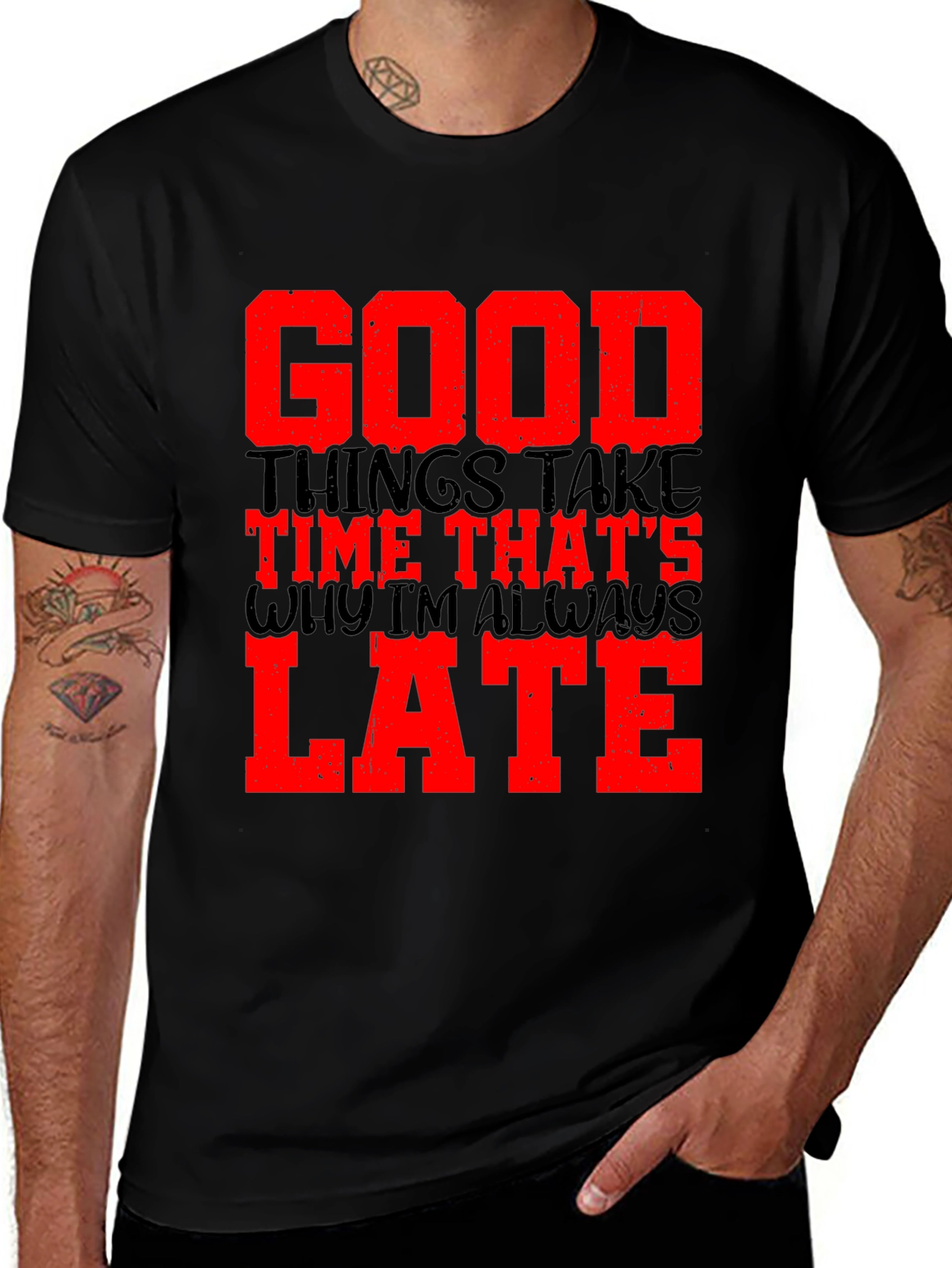 Good Things Take Time Mens Black Graphic Tee