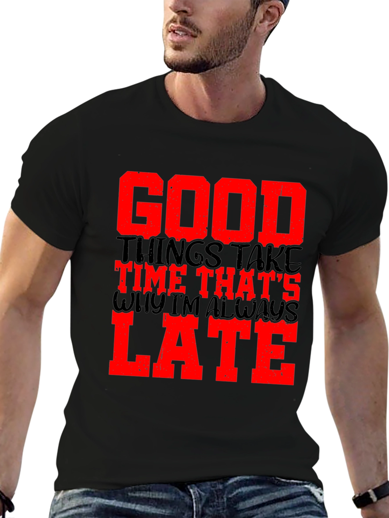 Good Things Take Time Mens Black Graphic Tee