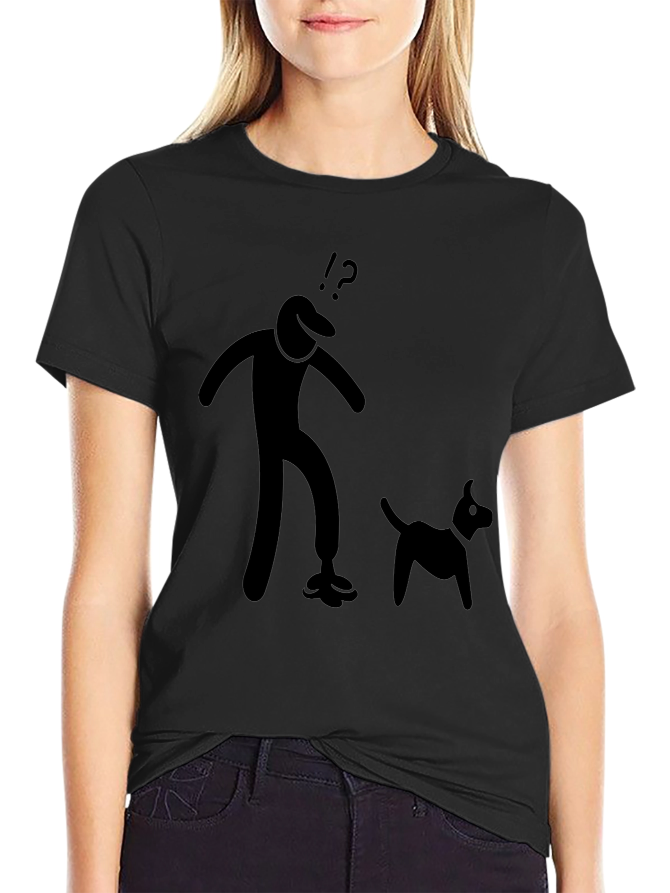 Mens Black T-Shirt with Stick Figure Design