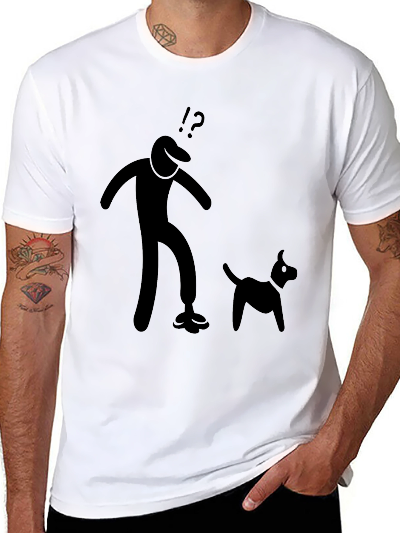 Mens Black T-Shirt with Stick Figure Design