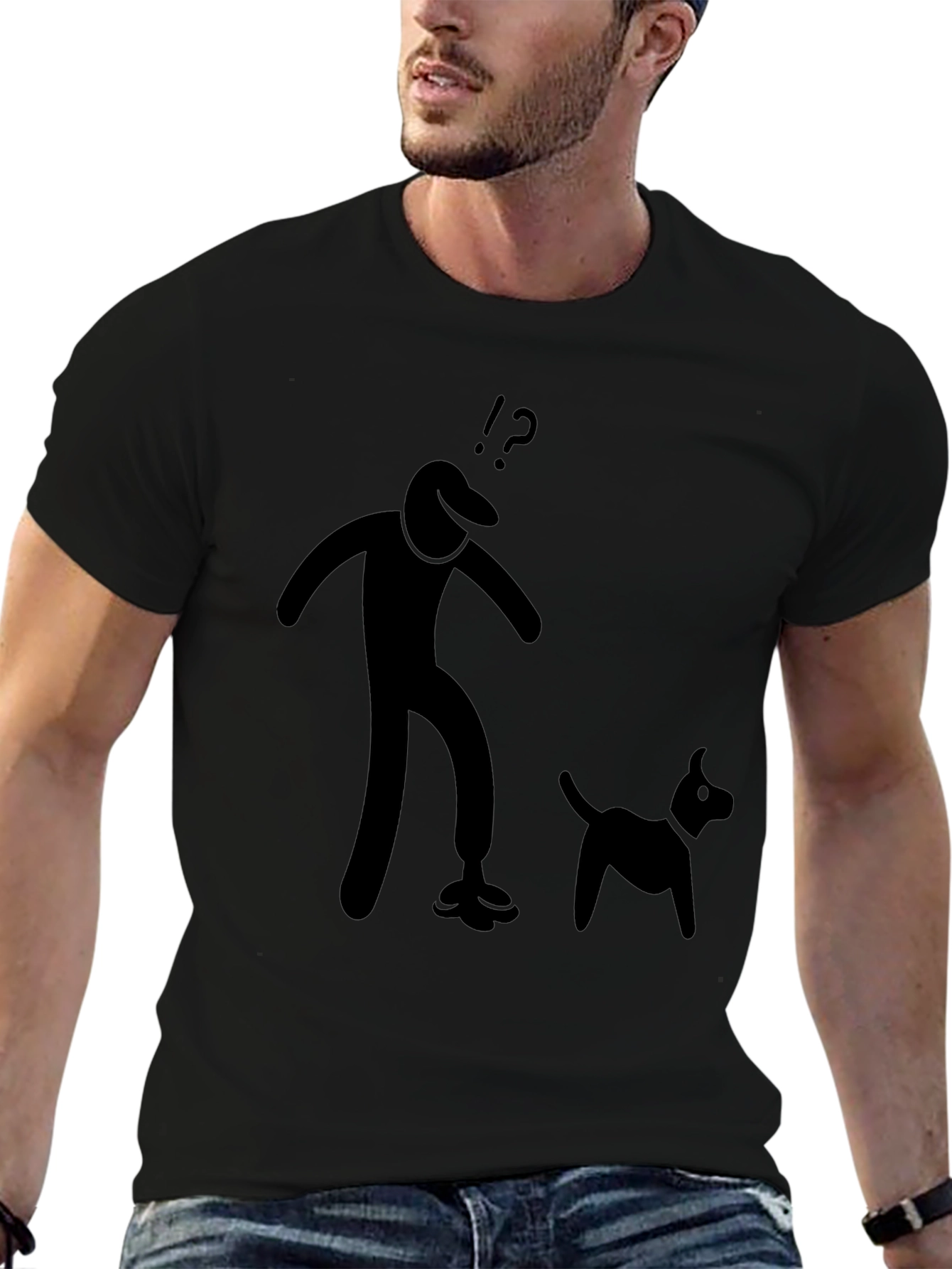 Mens Black T-Shirt with Stick Figure Design