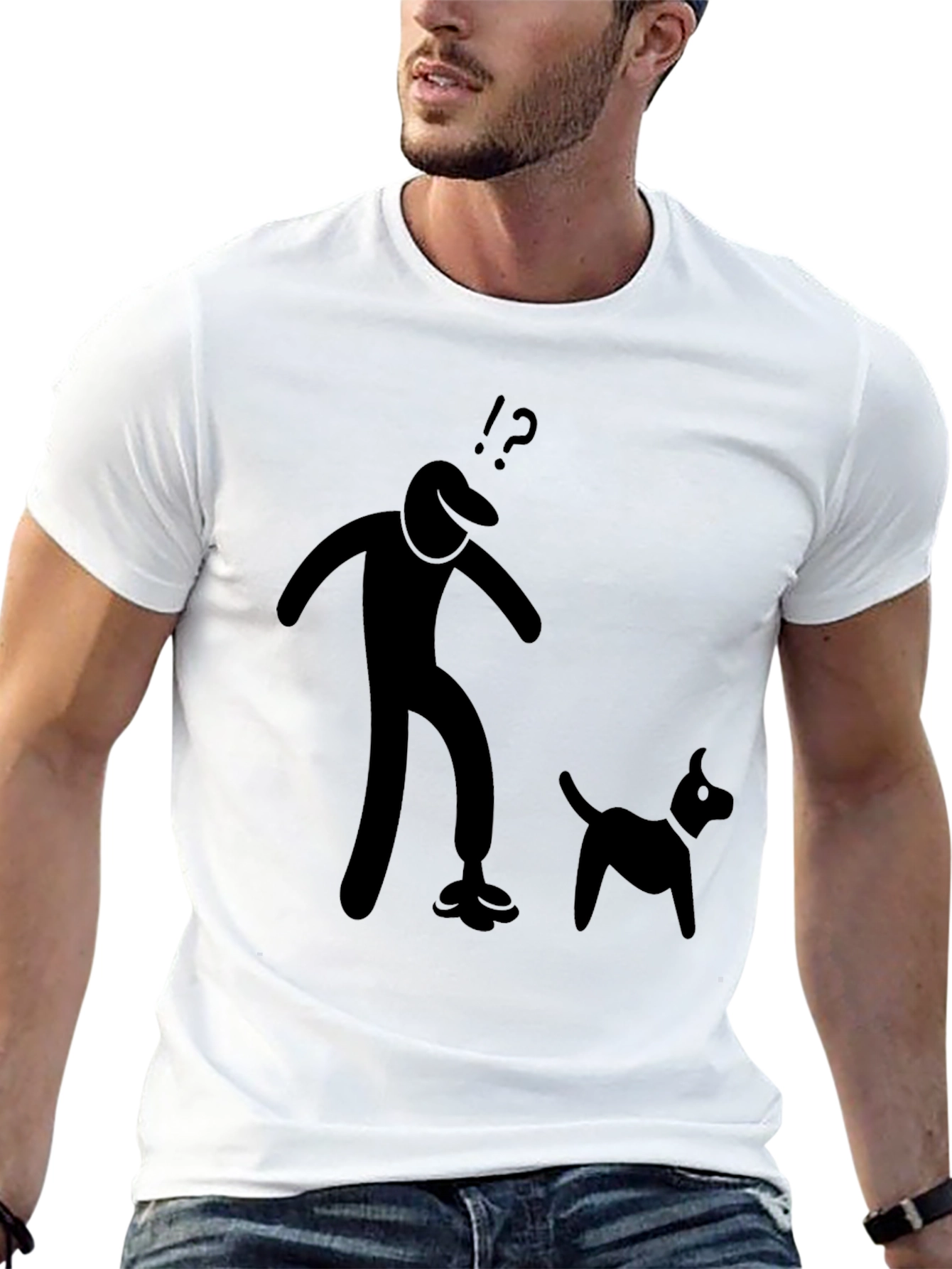 Mens Black T-Shirt with Stick Figure Design