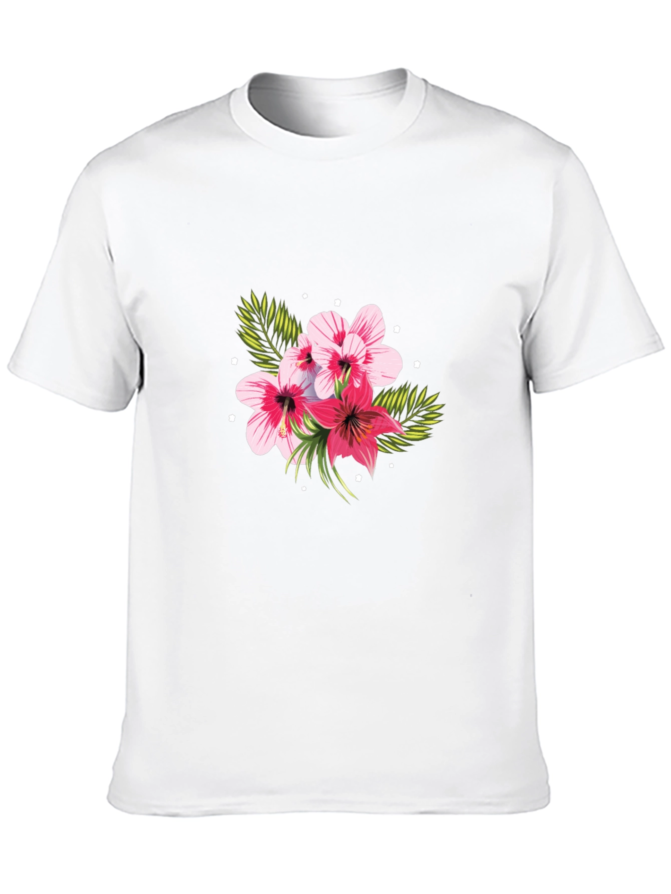 Floral Print Black T-Shirt - Tropical Hibiscus Design