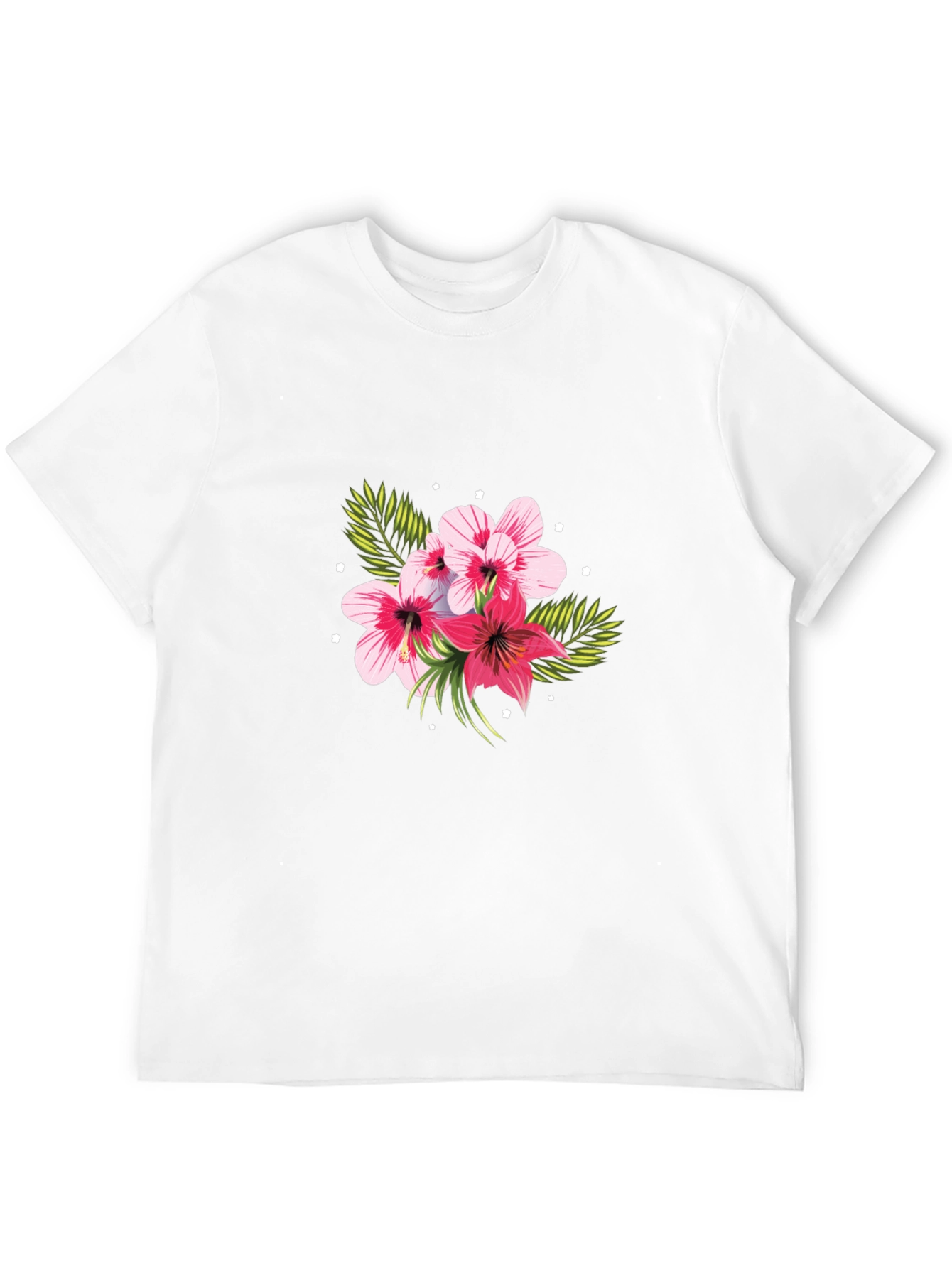 Floral Print Black T-Shirt - Tropical Hibiscus Design