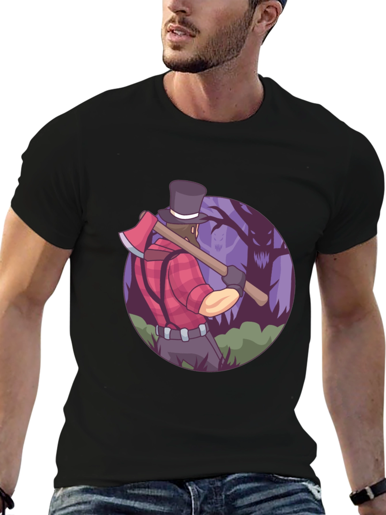 Lumberjack T-Shirt - Axe & Spooky Forest Design