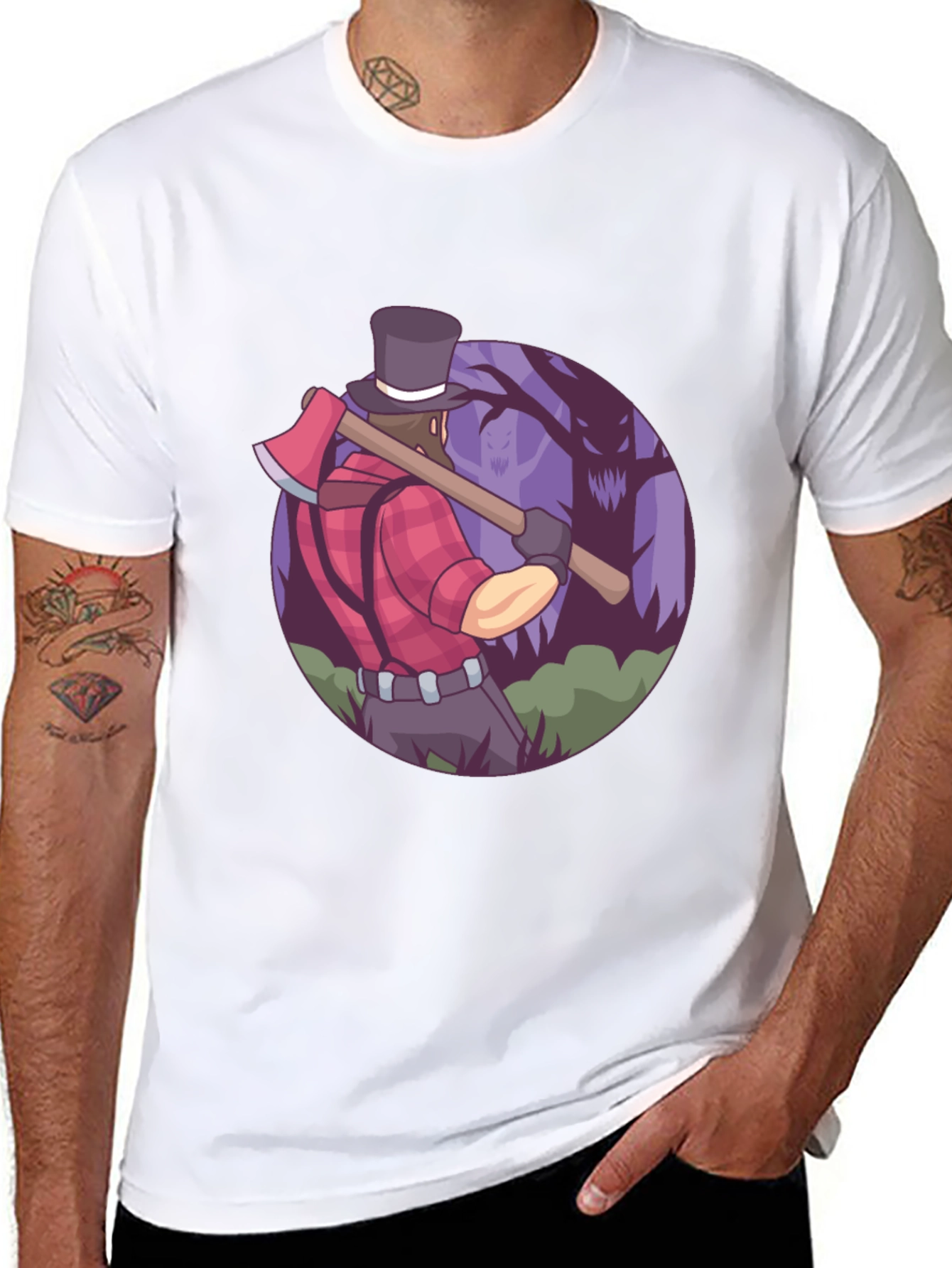 Lumberjack T-Shirt - Axe & Spooky Forest Design
