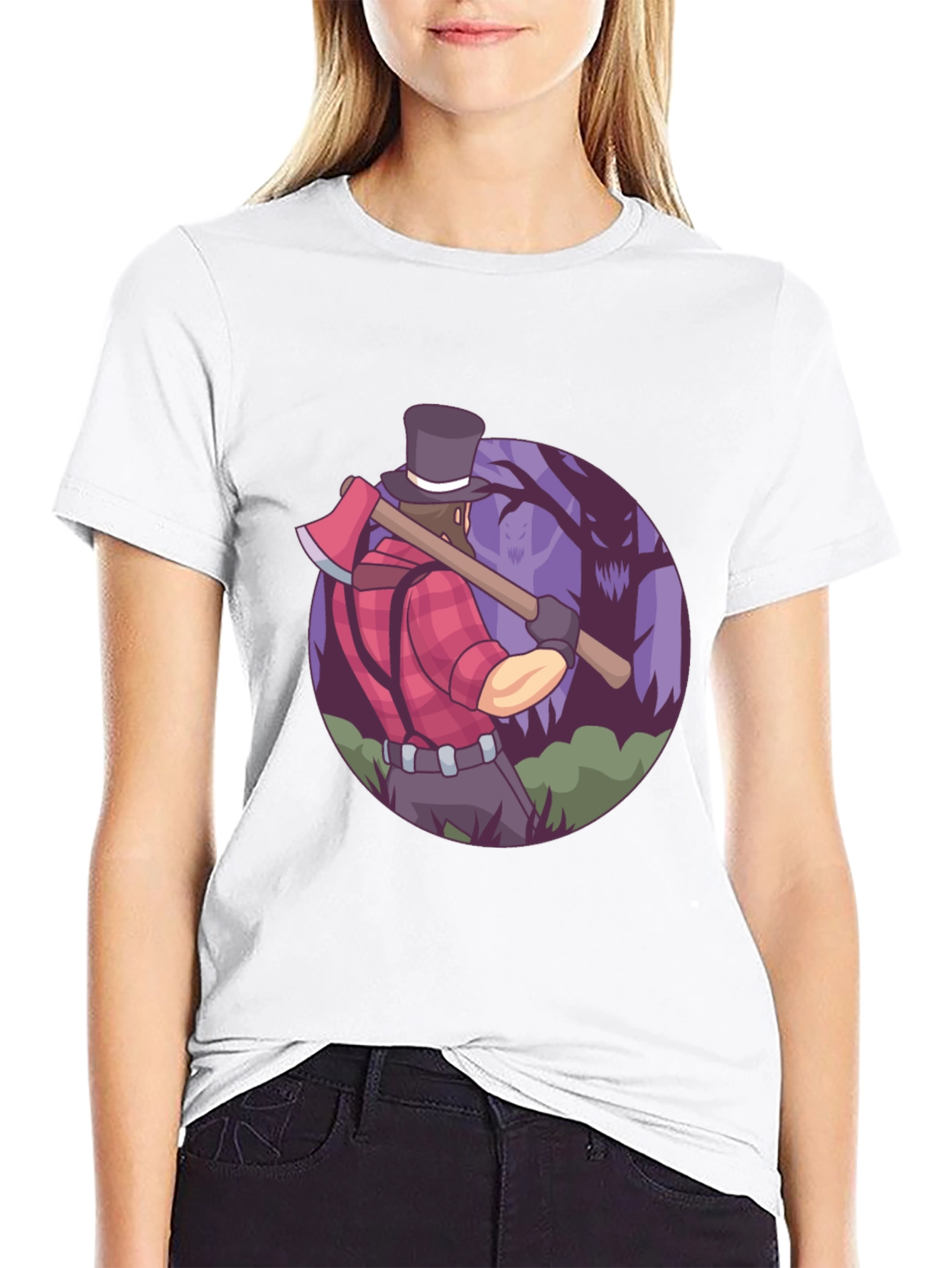 Lumberjack T-Shirt - Axe & Spooky Forest Design