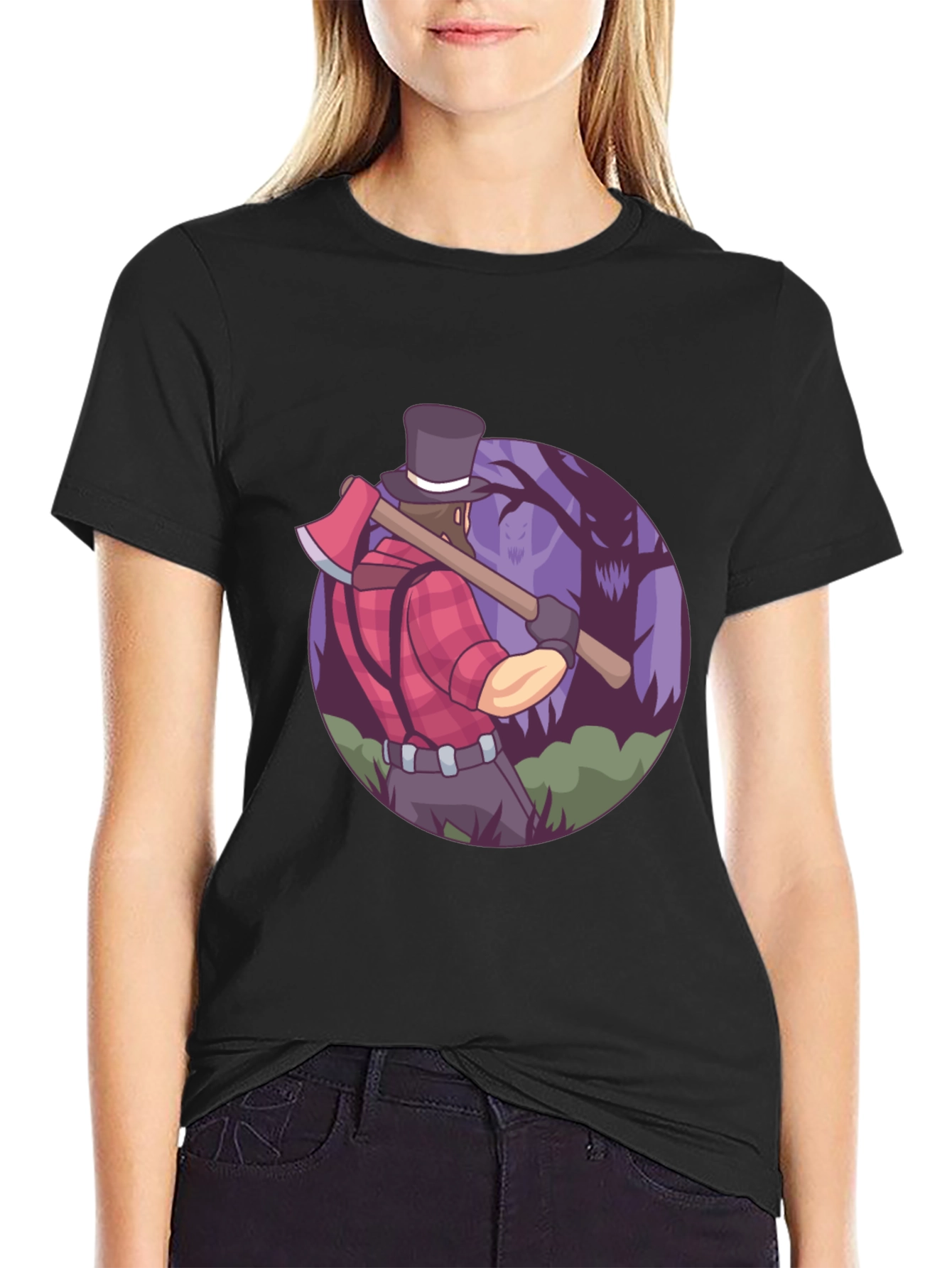 Lumberjack T-Shirt - Axe & Spooky Forest Design