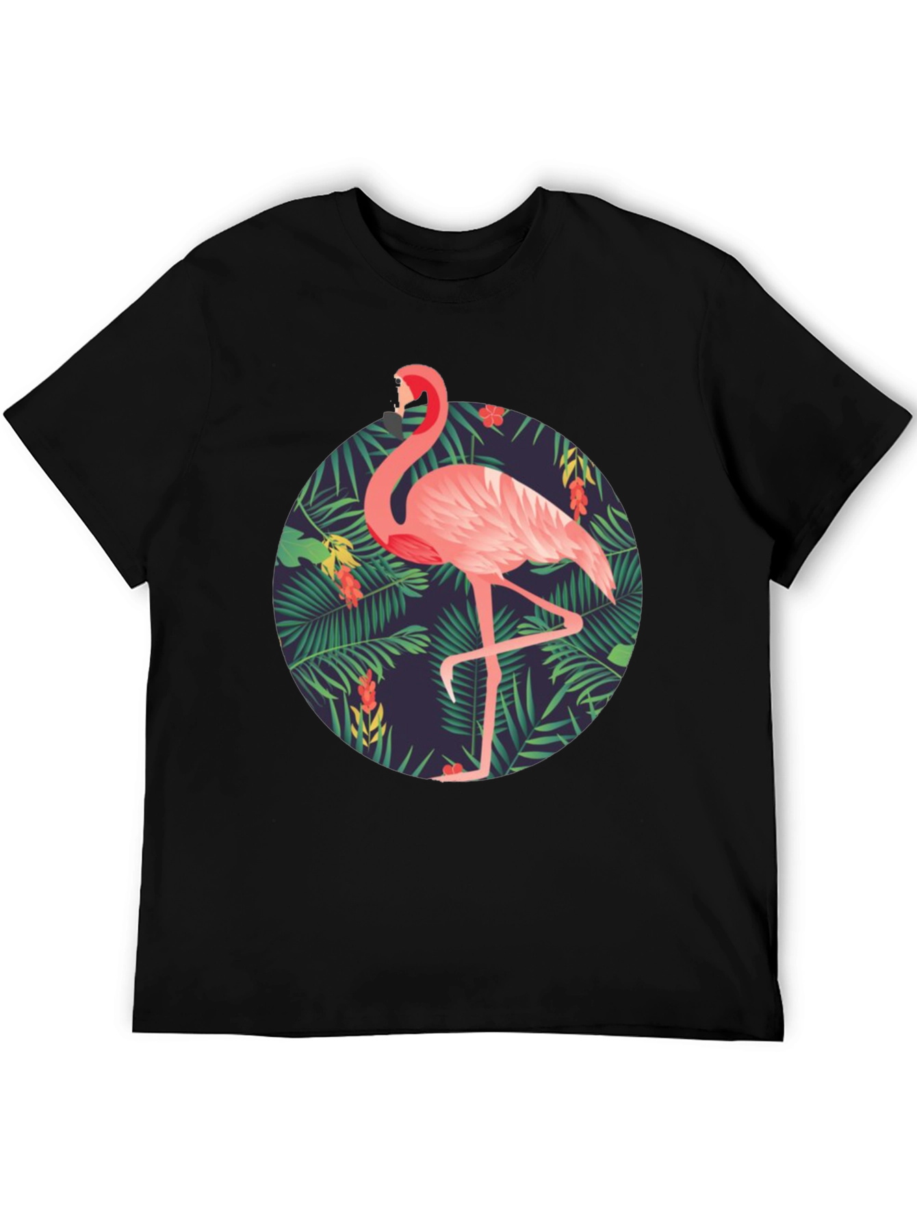 Tropical Flamingo Graphic Tee - Mens Black T-Shirt
