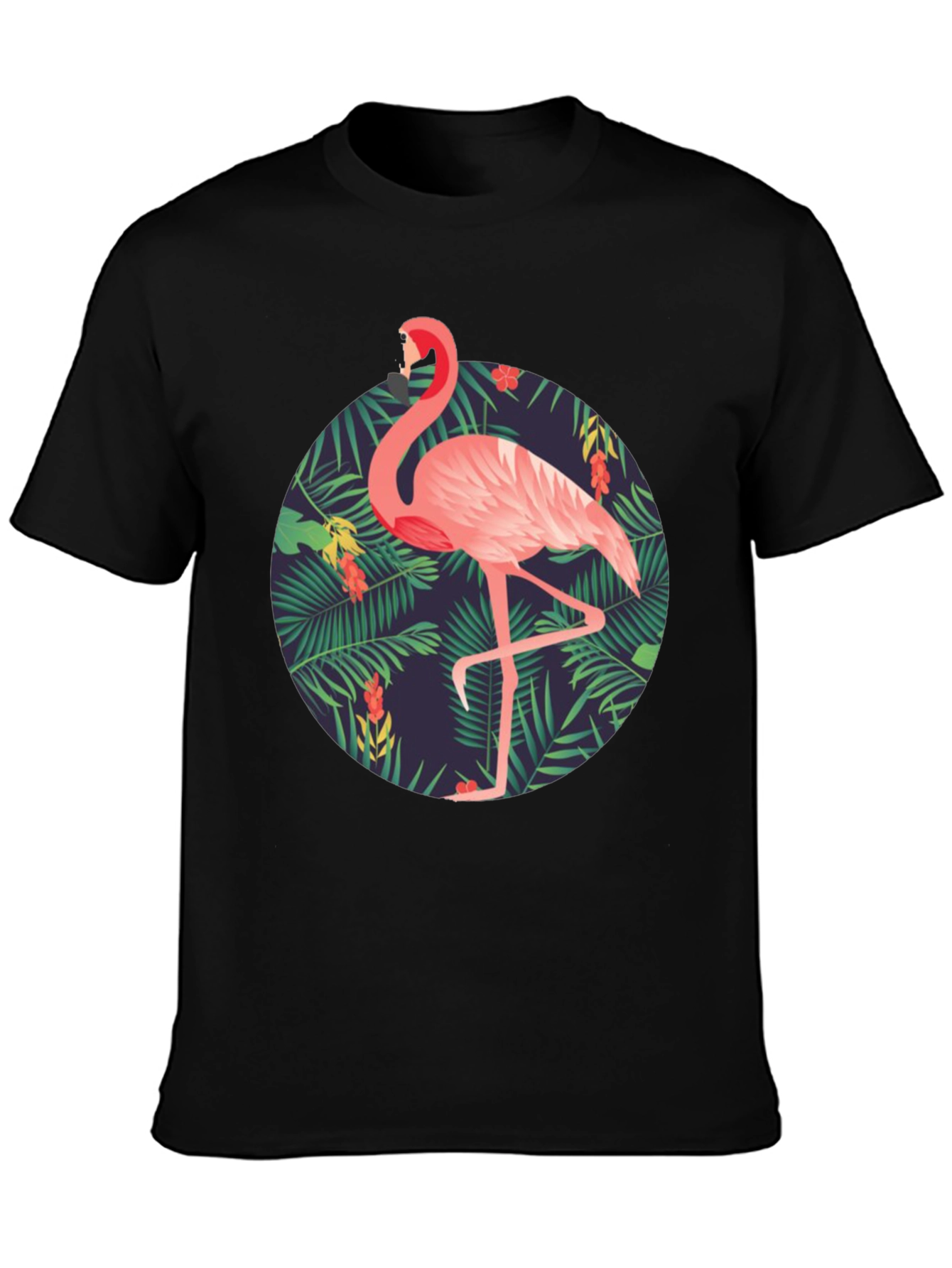 Tropical Flamingo Graphic Tee - Mens Black T-Shirt