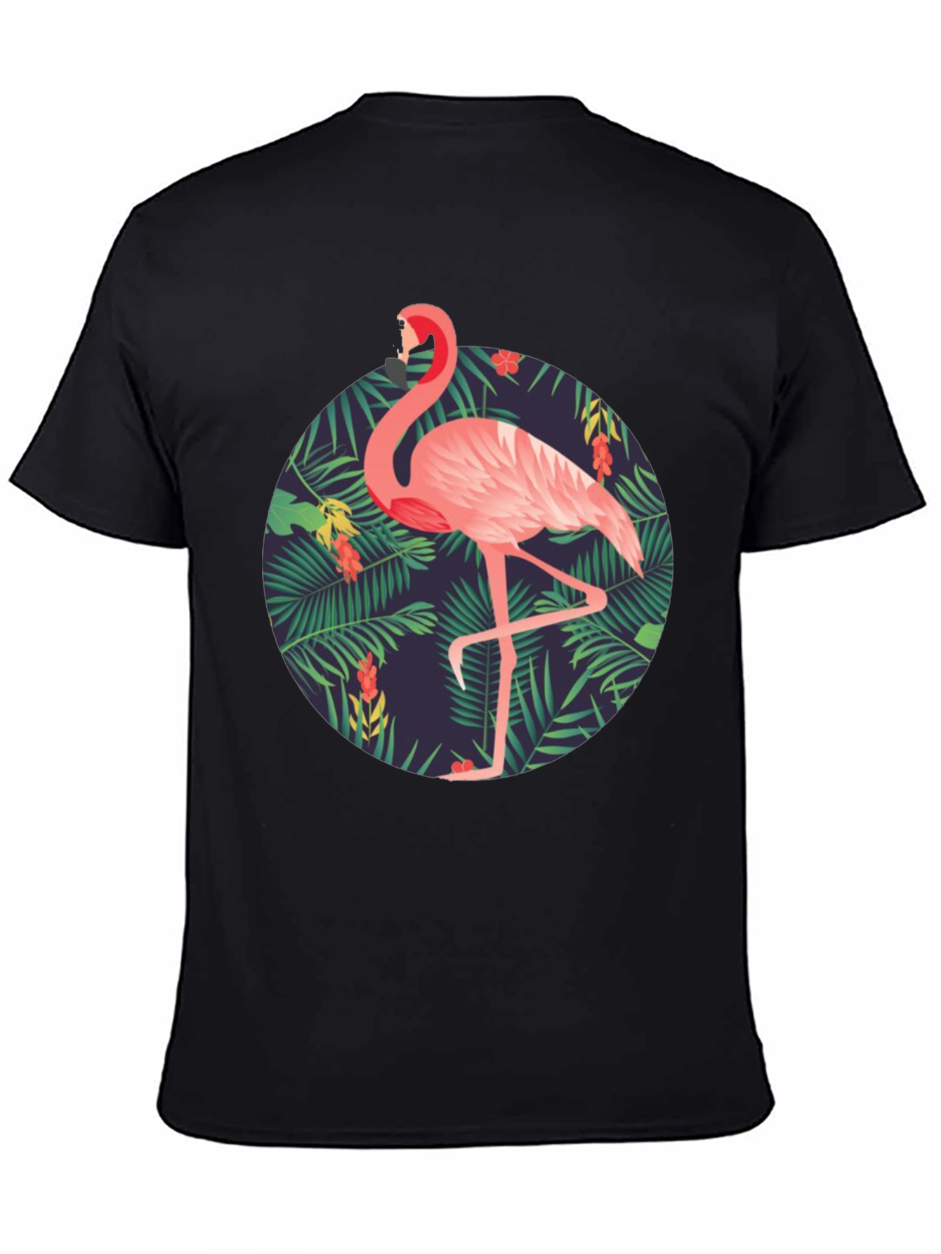 Tropical Flamingo Graphic Tee - Mens Black T-Shirt