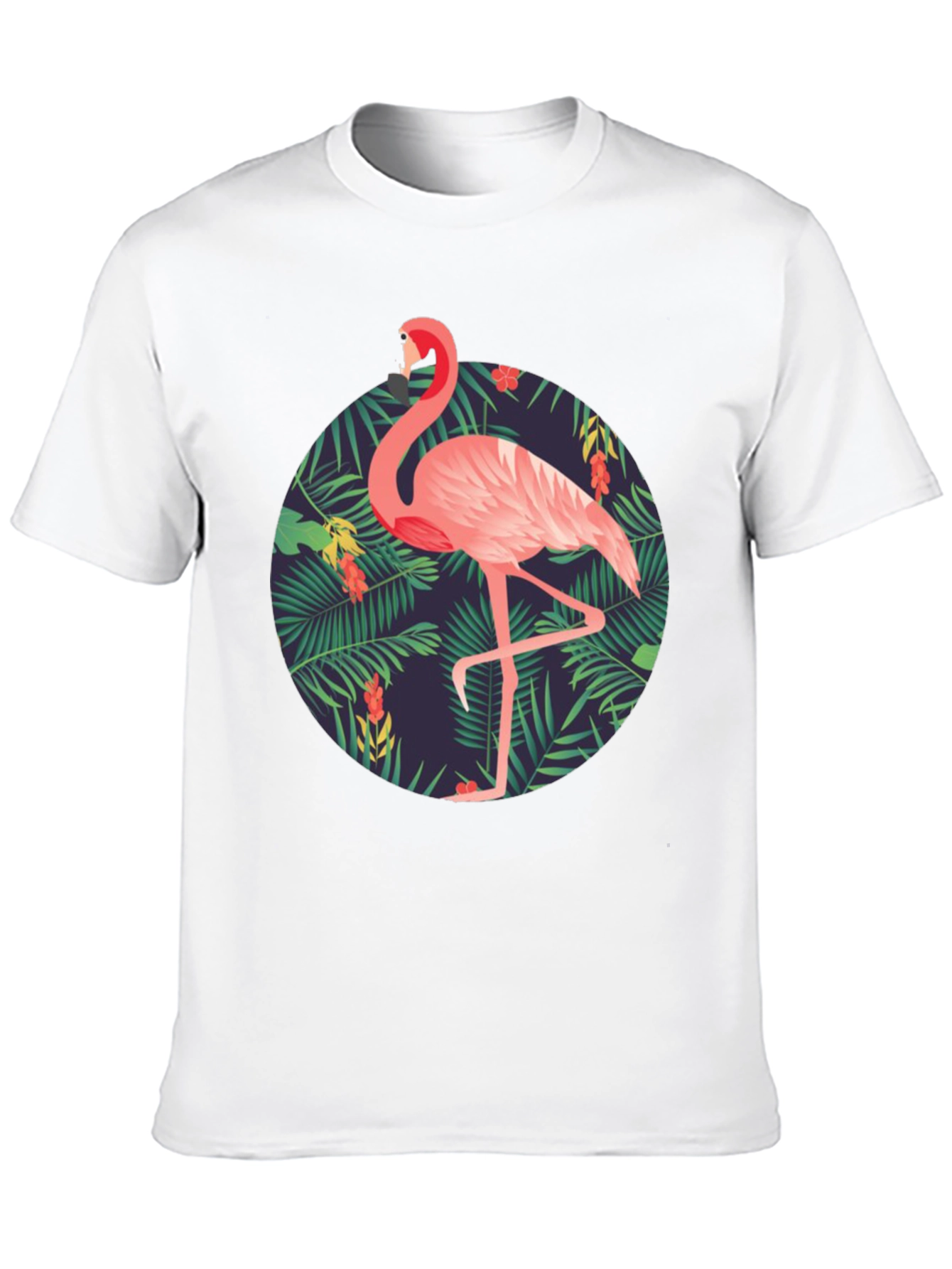 Tropical Flamingo Graphic Tee - Mens Black T-Shirt