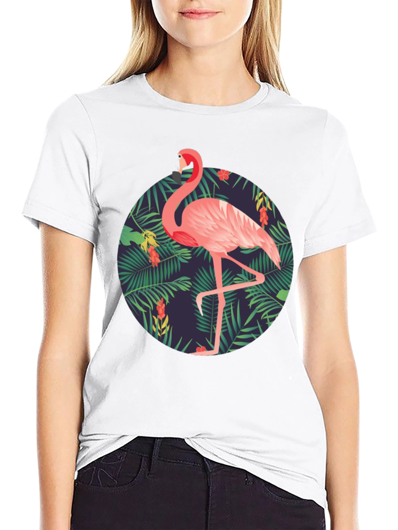 Tropical Flamingo Graphic Tee - Mens Black T-Shirt