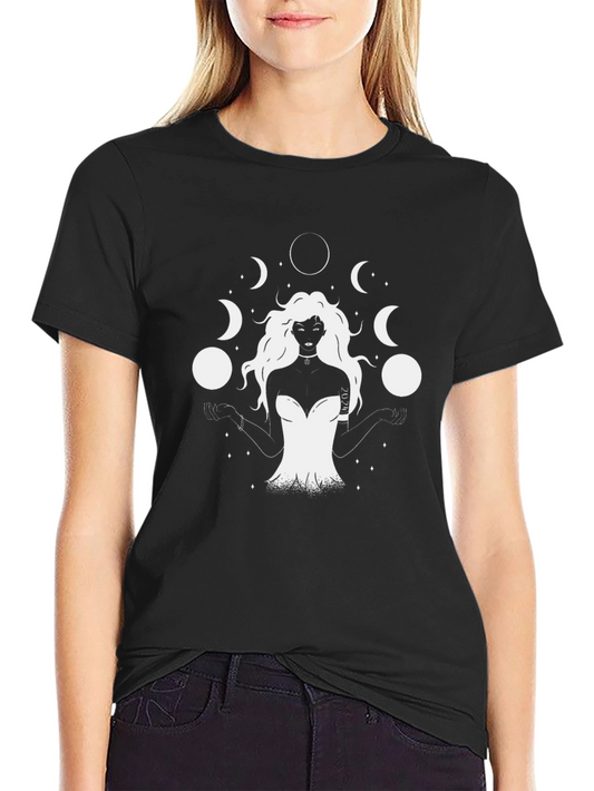 Moon Goddess Graphic Tee - Black Cotton T-Shirt