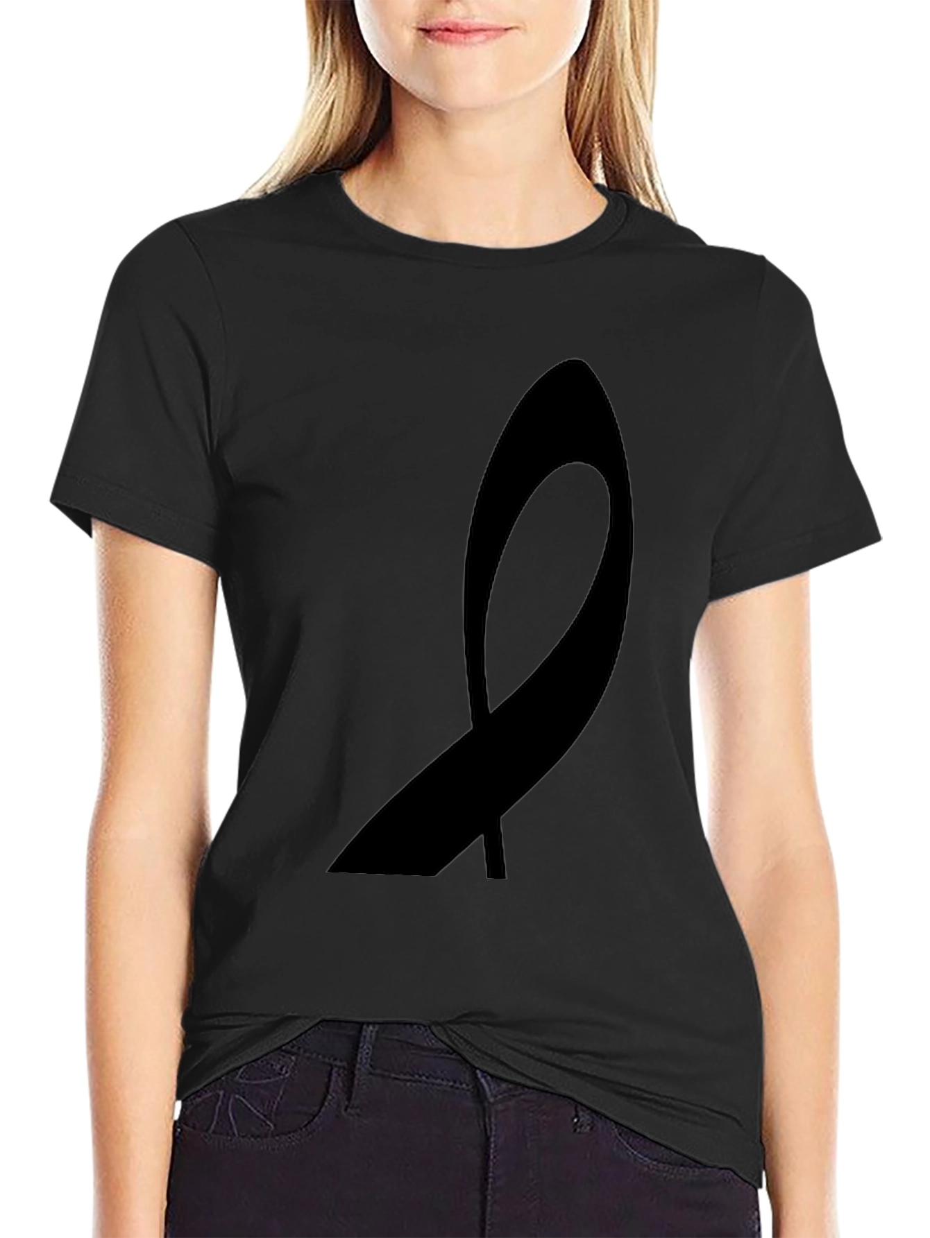 Black Awareness Ribbon Graphic Tee - Soft Cotton Blend