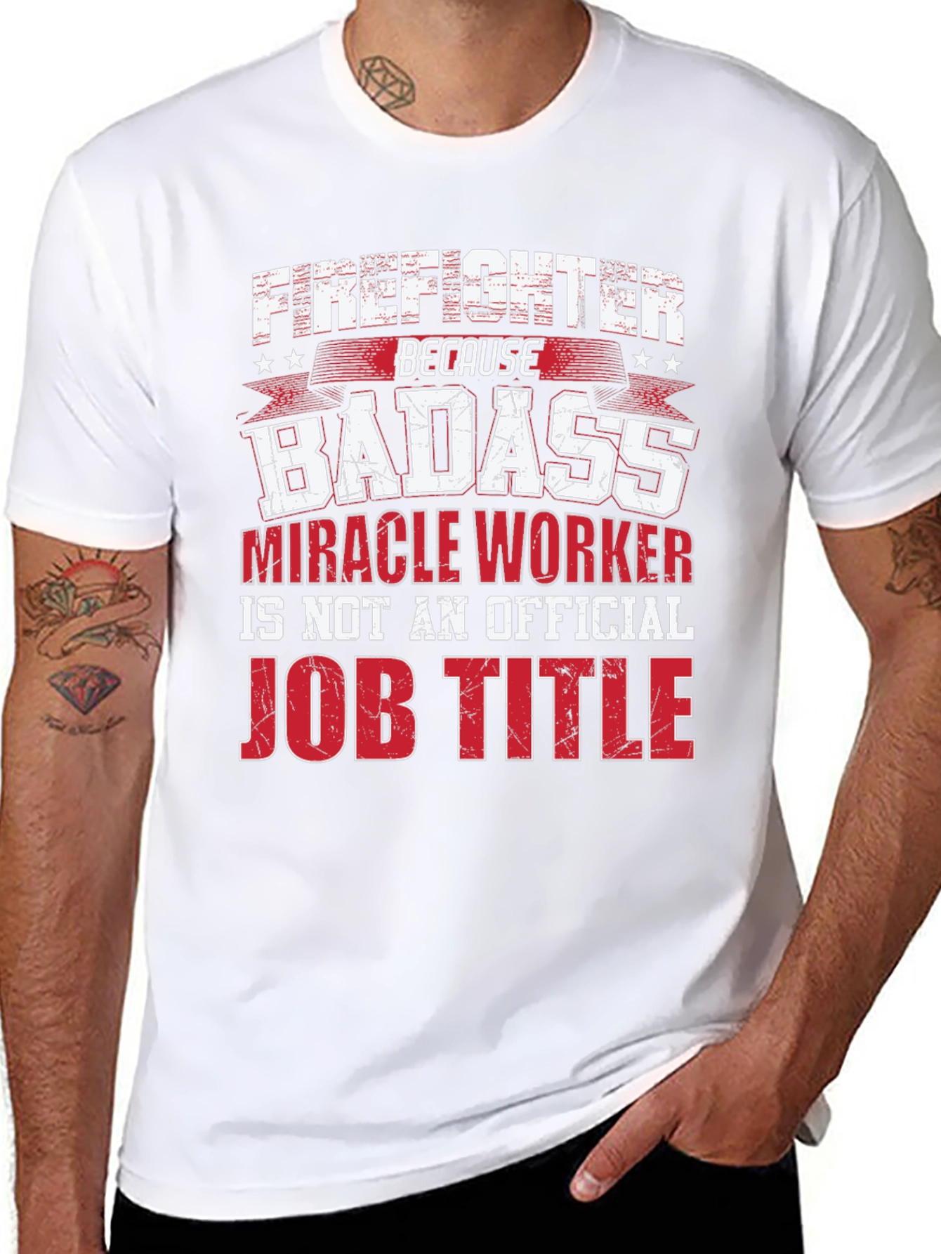 Firefighter Badass Job Title Black T-Shirt