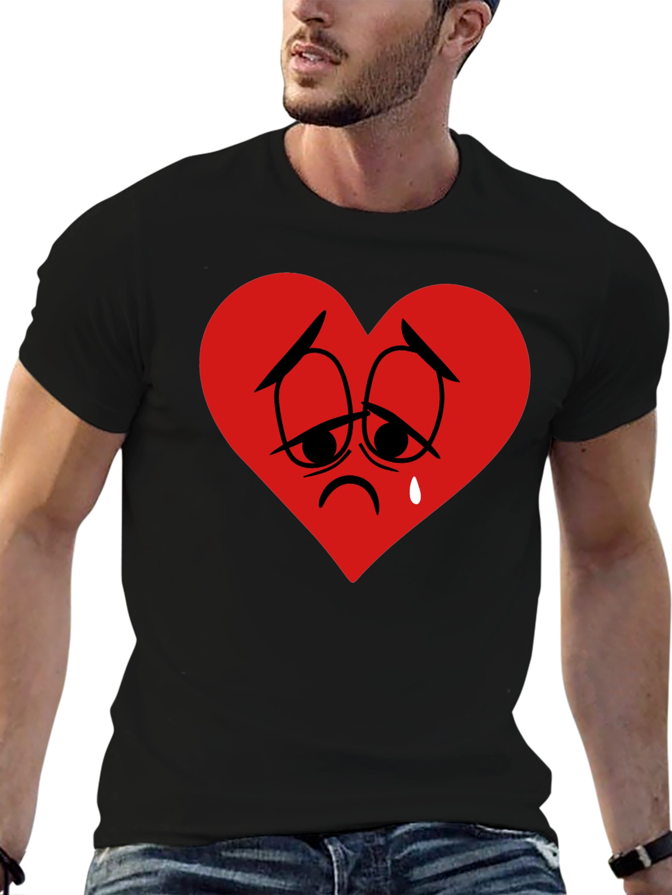Sad Heart Graphic Black T-Shirt