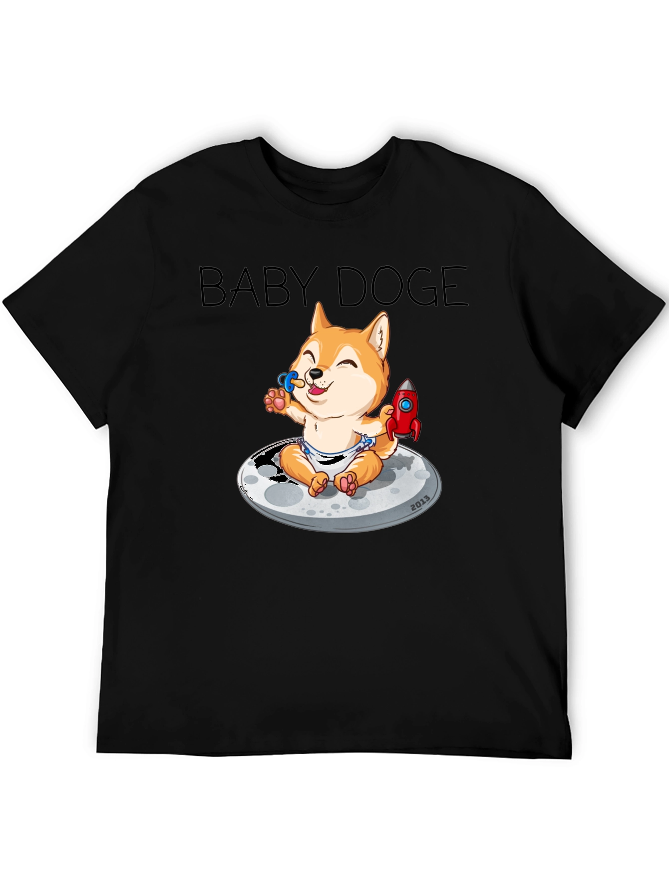 Baby Doge on the Moon Black Graphic Tee
