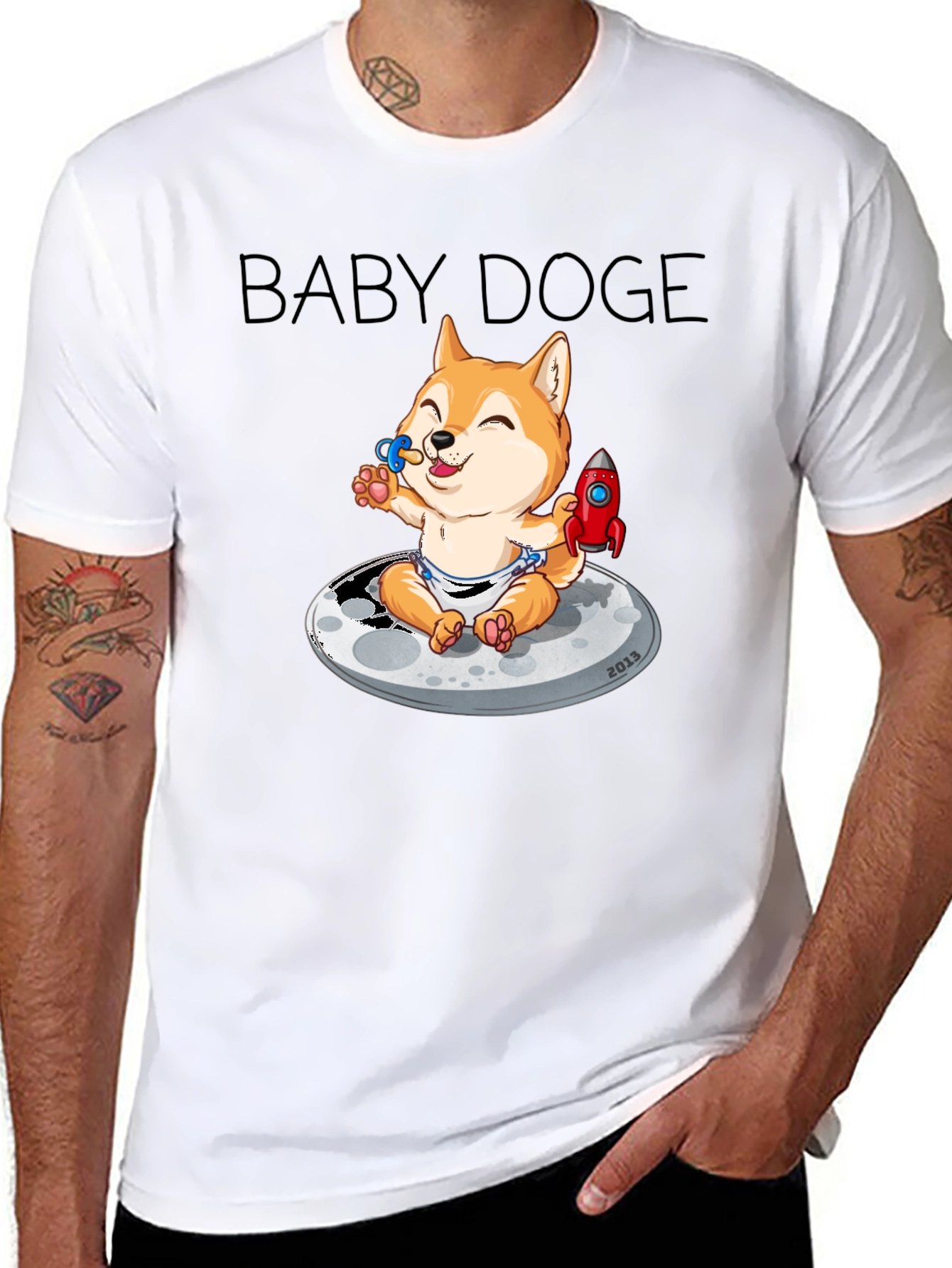 Baby Doge on the Moon Black Graphic Tee